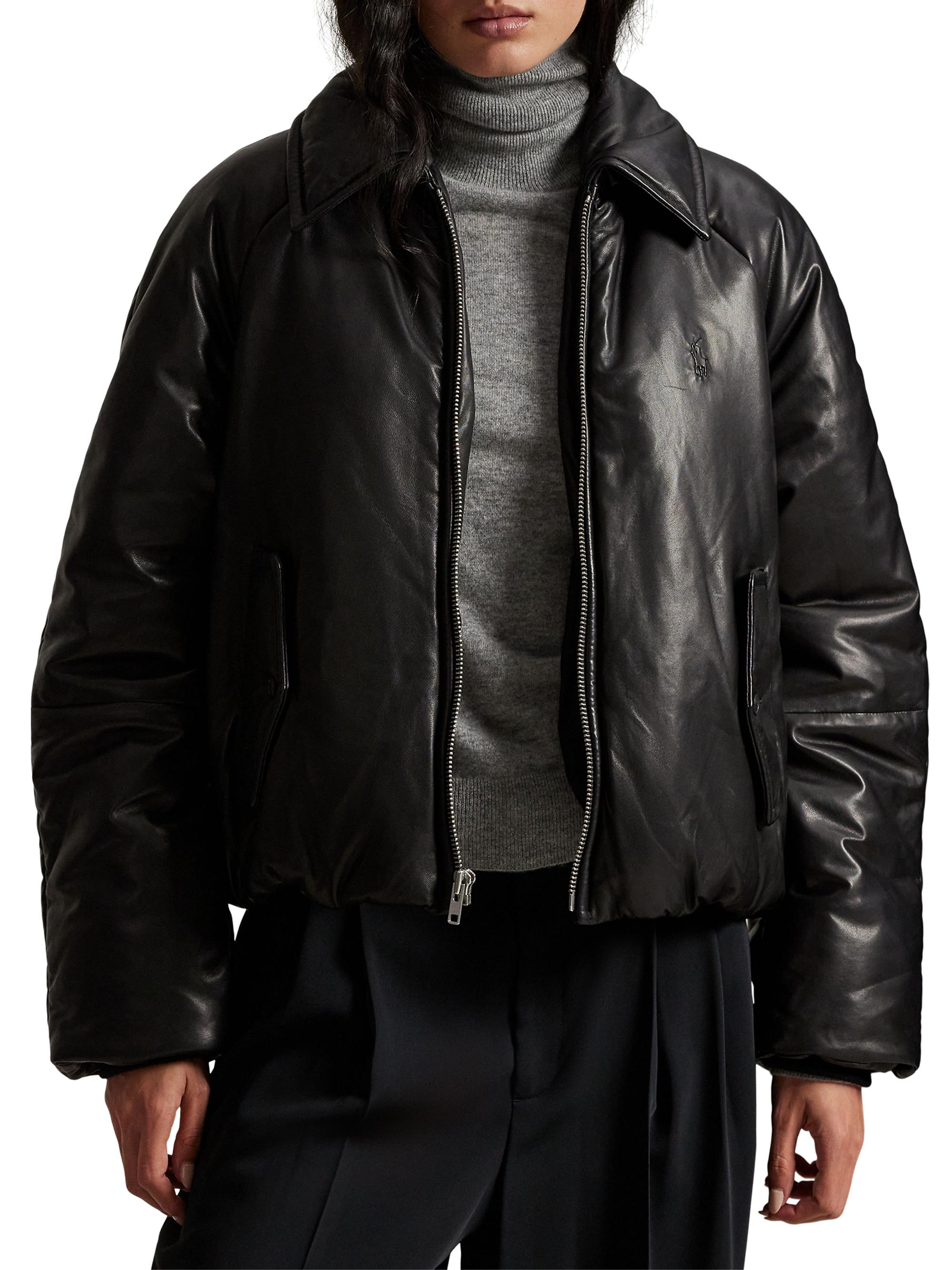 Padded Leather Bomber Jacket