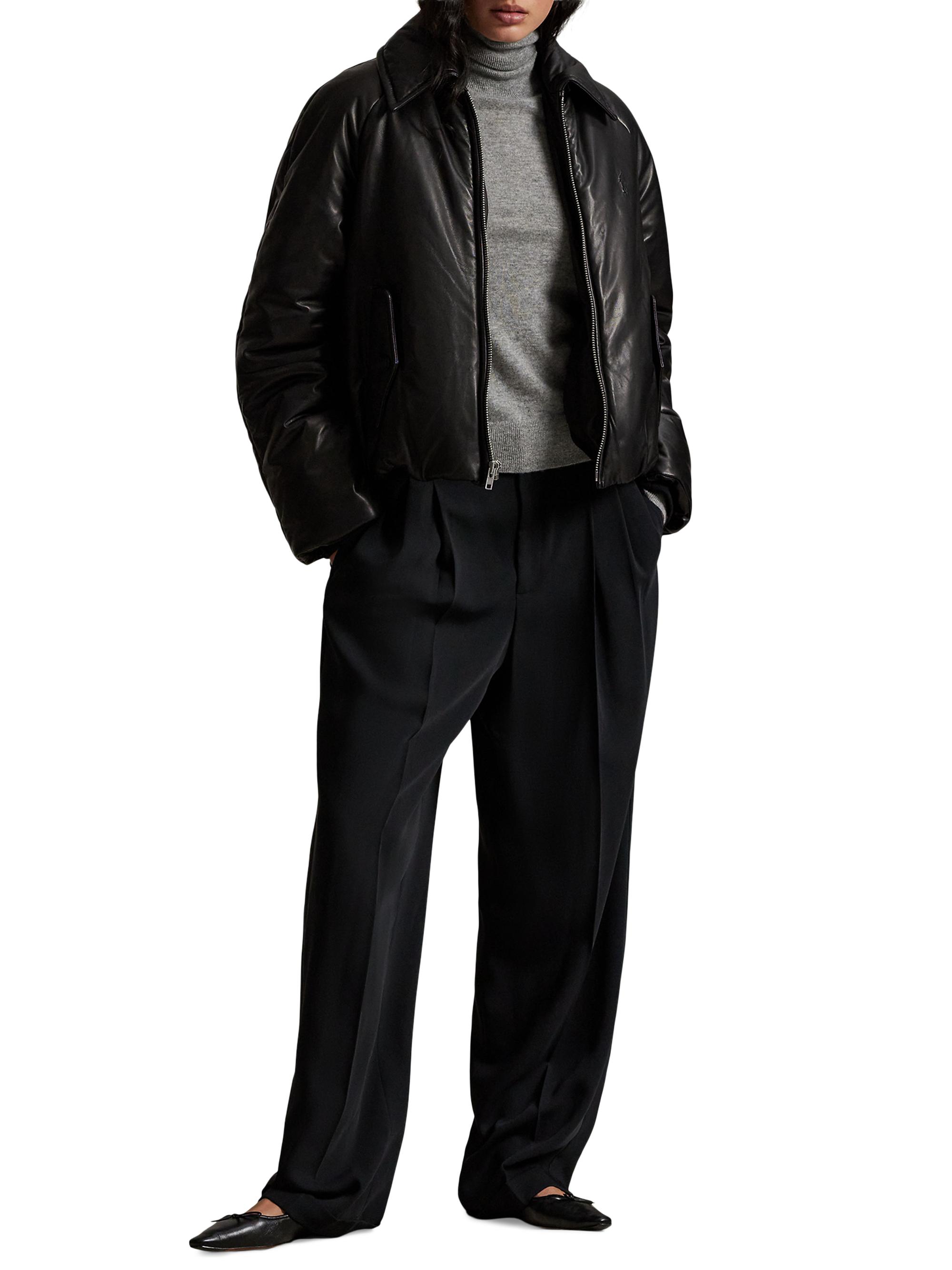 Padded Leather Bomber Jacket