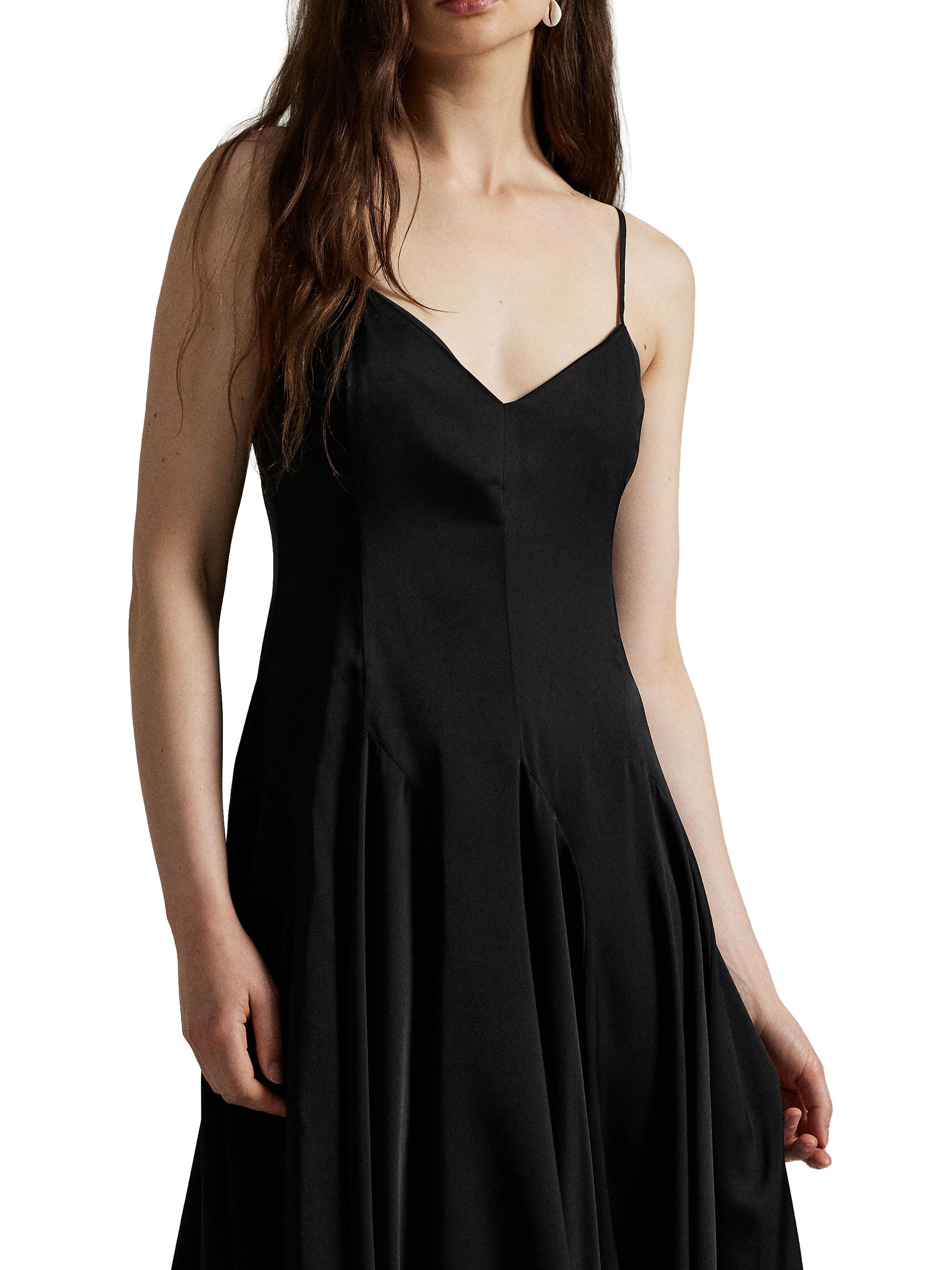 polo ralph lauren silk-blend a-line midi dress Ralph Lauren Belted Silk-Blend A-Line Dress In Channel Blue - 40% Off