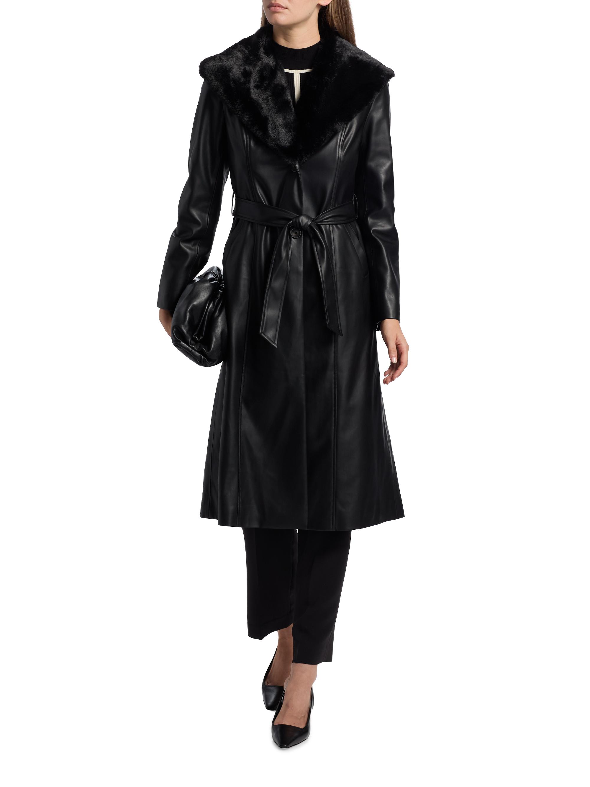 Elie Tahari Veda Faux Fur-Trim Faux-Leather Tie-Waist Coat | Saks