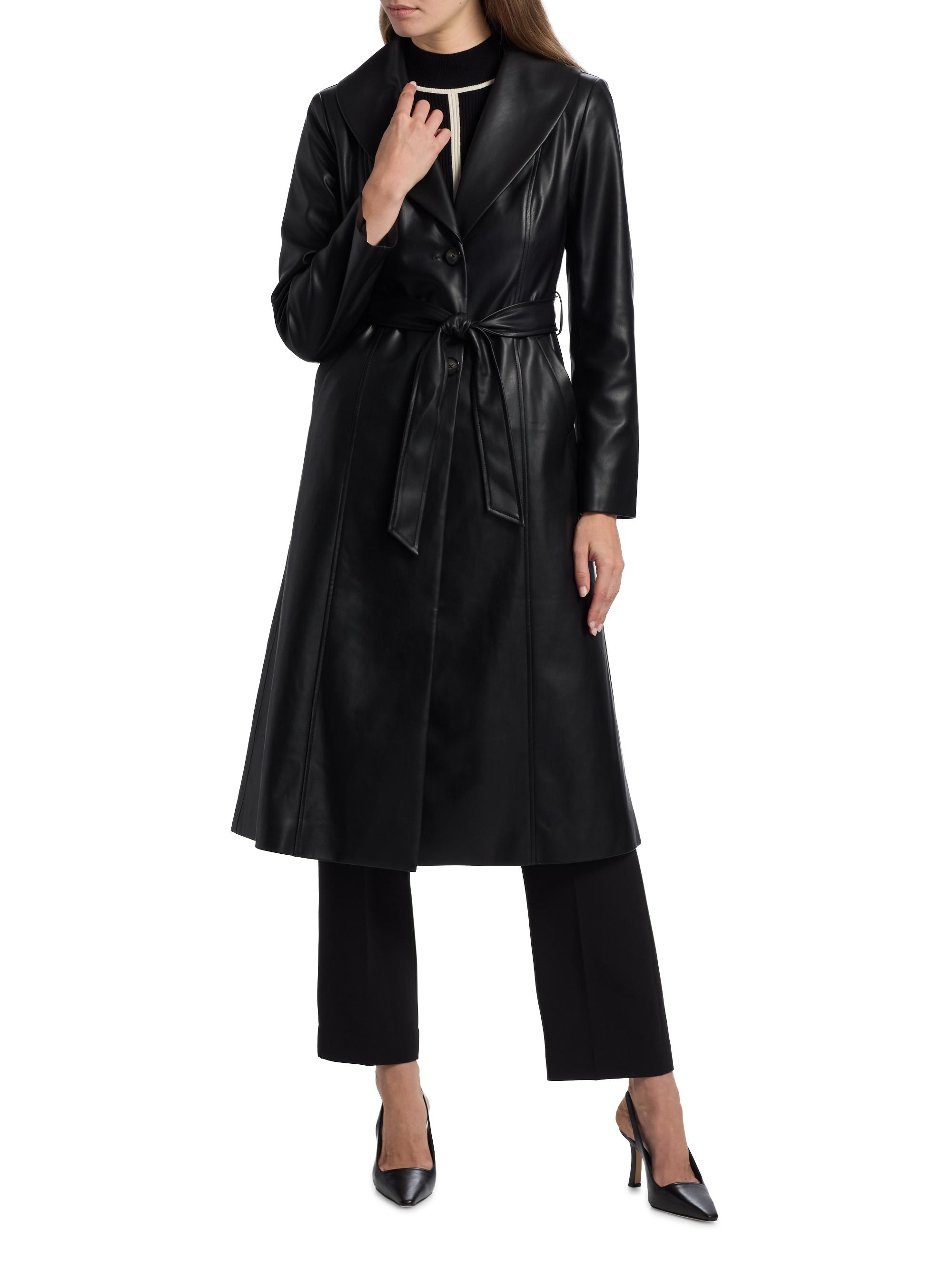 Elie Tahari Veda Faux Fur-Trim Faux-Leather Tie-Waist Coat | Saks