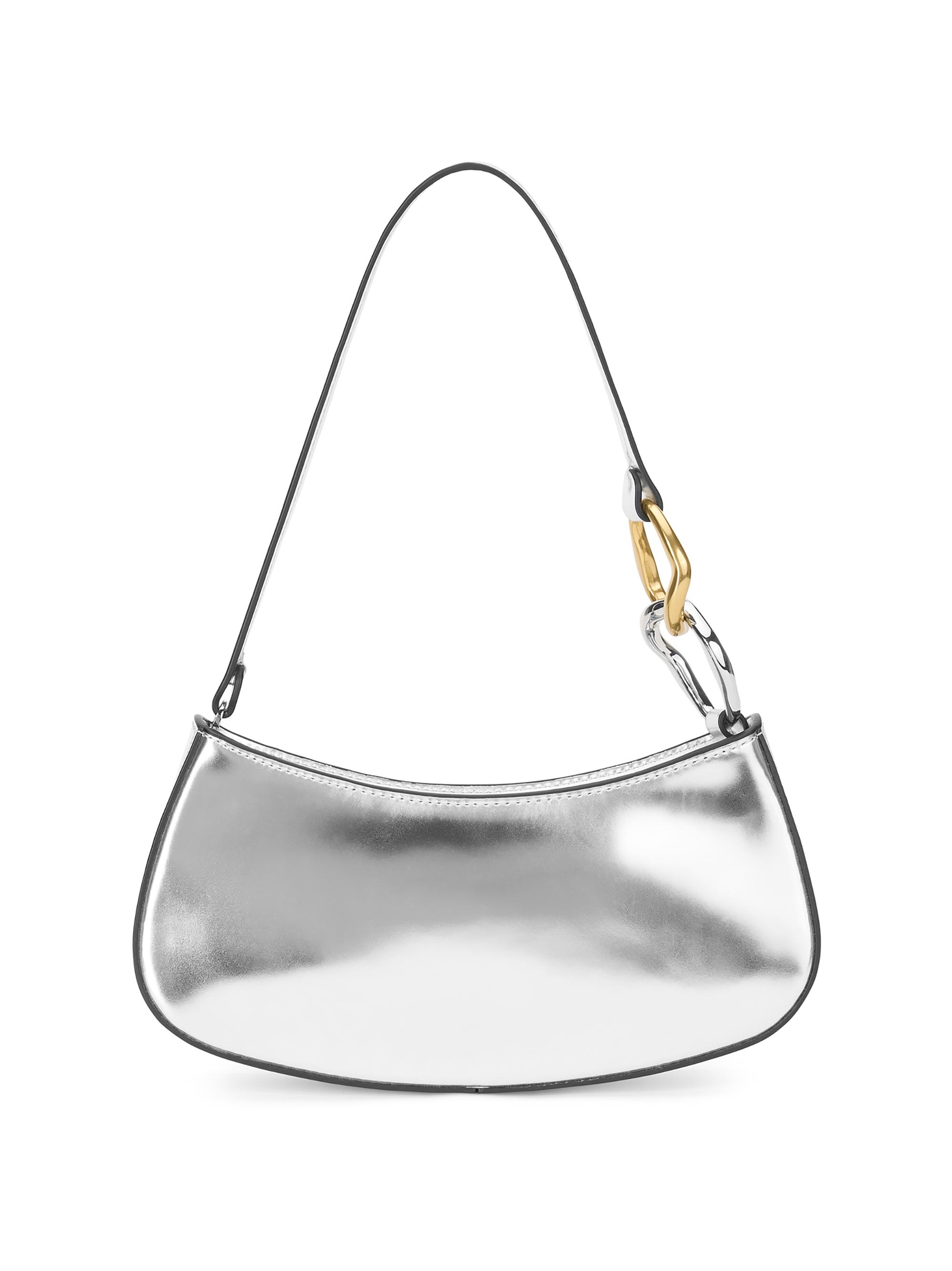 Staud Women's Mini Ollie Metallic Leather Shoulder Bag - Chrome