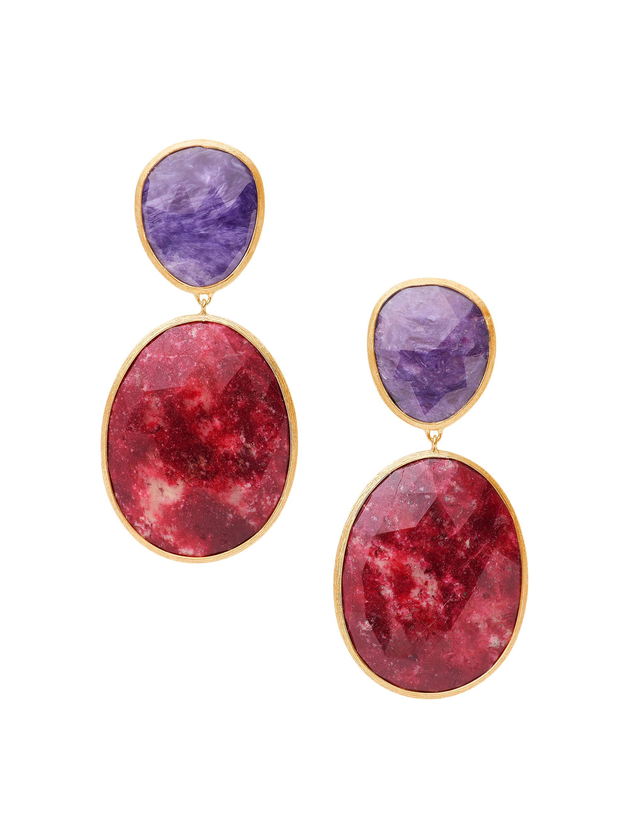 Marco Bicego Women's Lunaria Color 18K Yellow Gold, Thulite & Charoite Double Drop Earrings - Yellow Gold