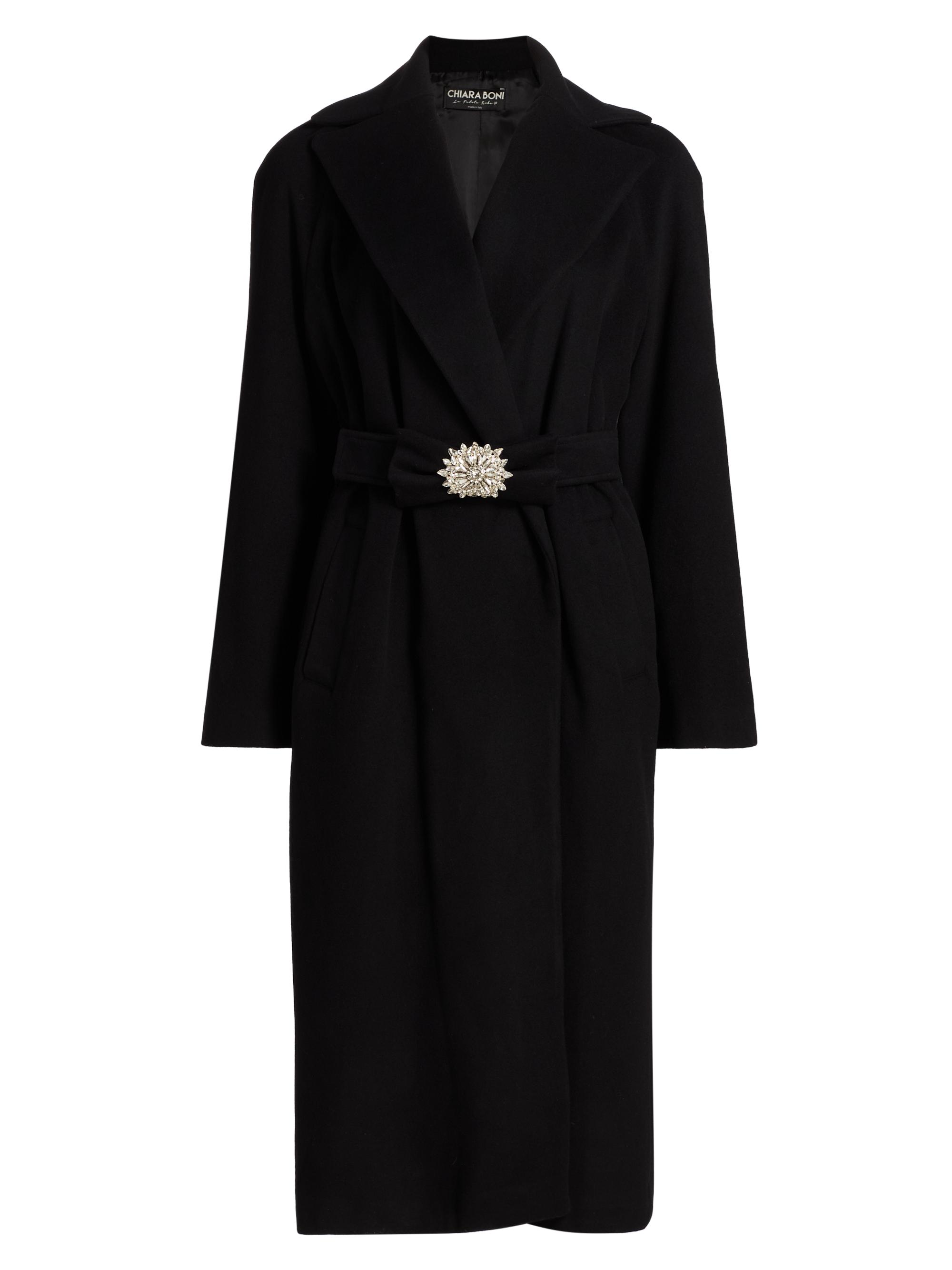 Chiara Boni La Petite Robe Women's Exbal Embellished Virgin Wool-Blend Belted Coat - Black