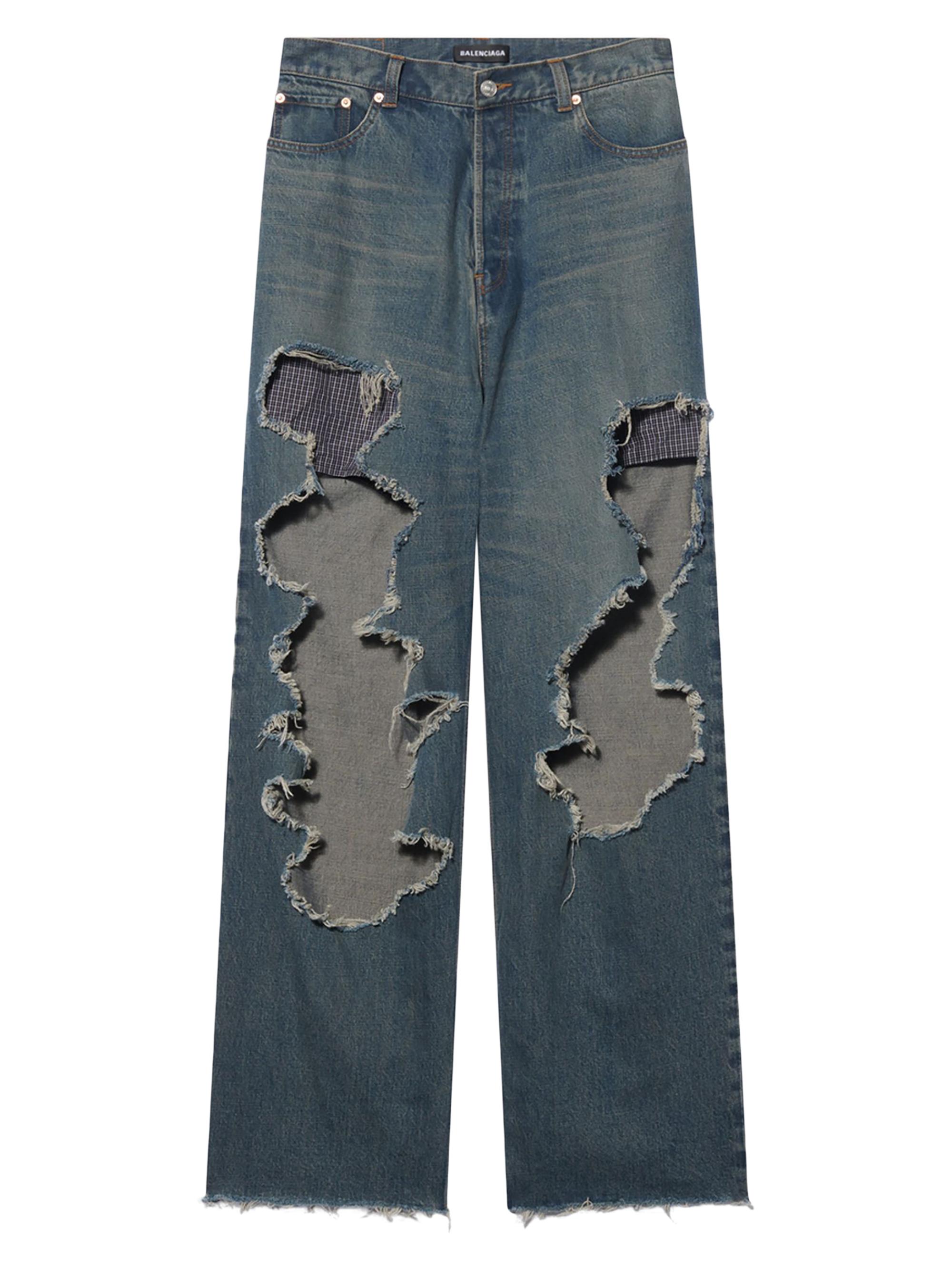 Balenciaga Men's Destroyed Large Baggy Jeans - Blue