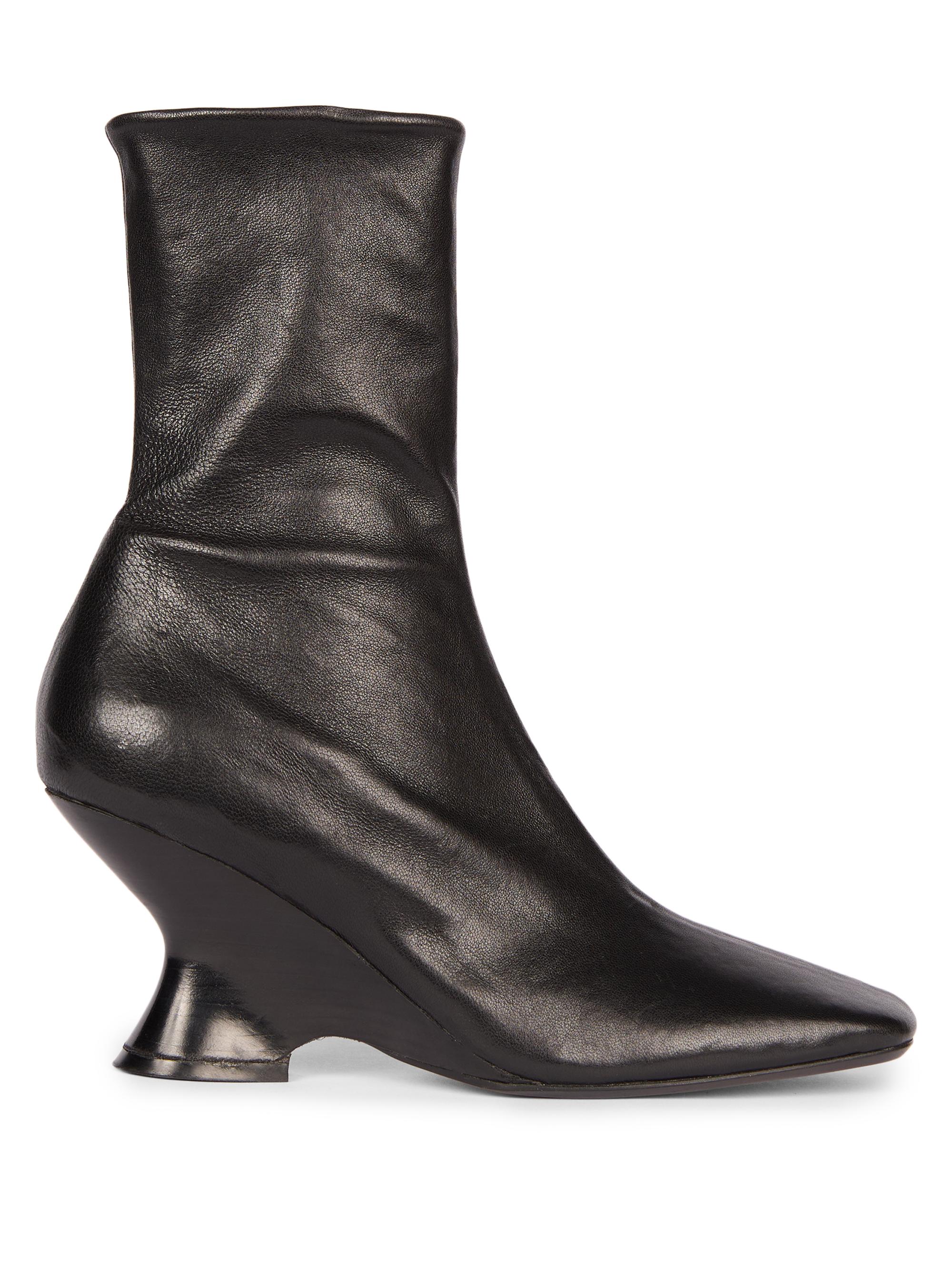 Dries Van Noten Women's Leather Wedge Booties - Black