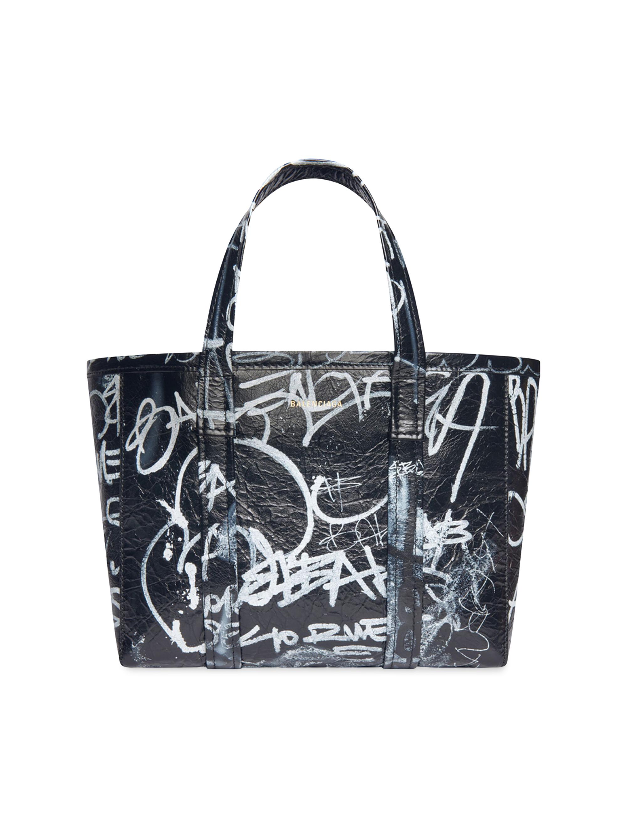 Balenciaga Women's Barbes  East-West Shopper Tote Bag Graffiti - Black