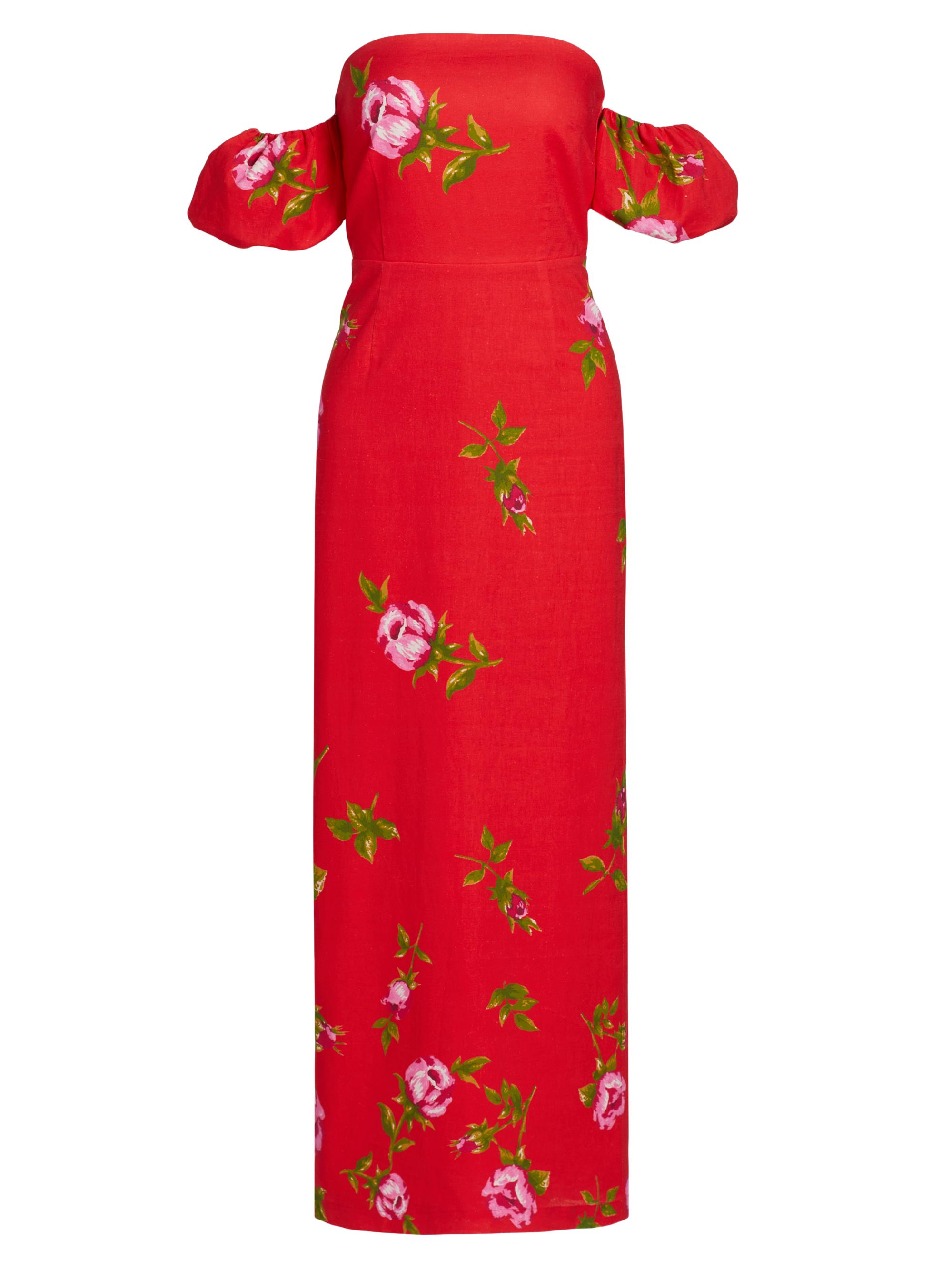 Aston Studio Women's Le Champ Evie Floral Linen-Cotton Midi-Dress - Ruby Rose