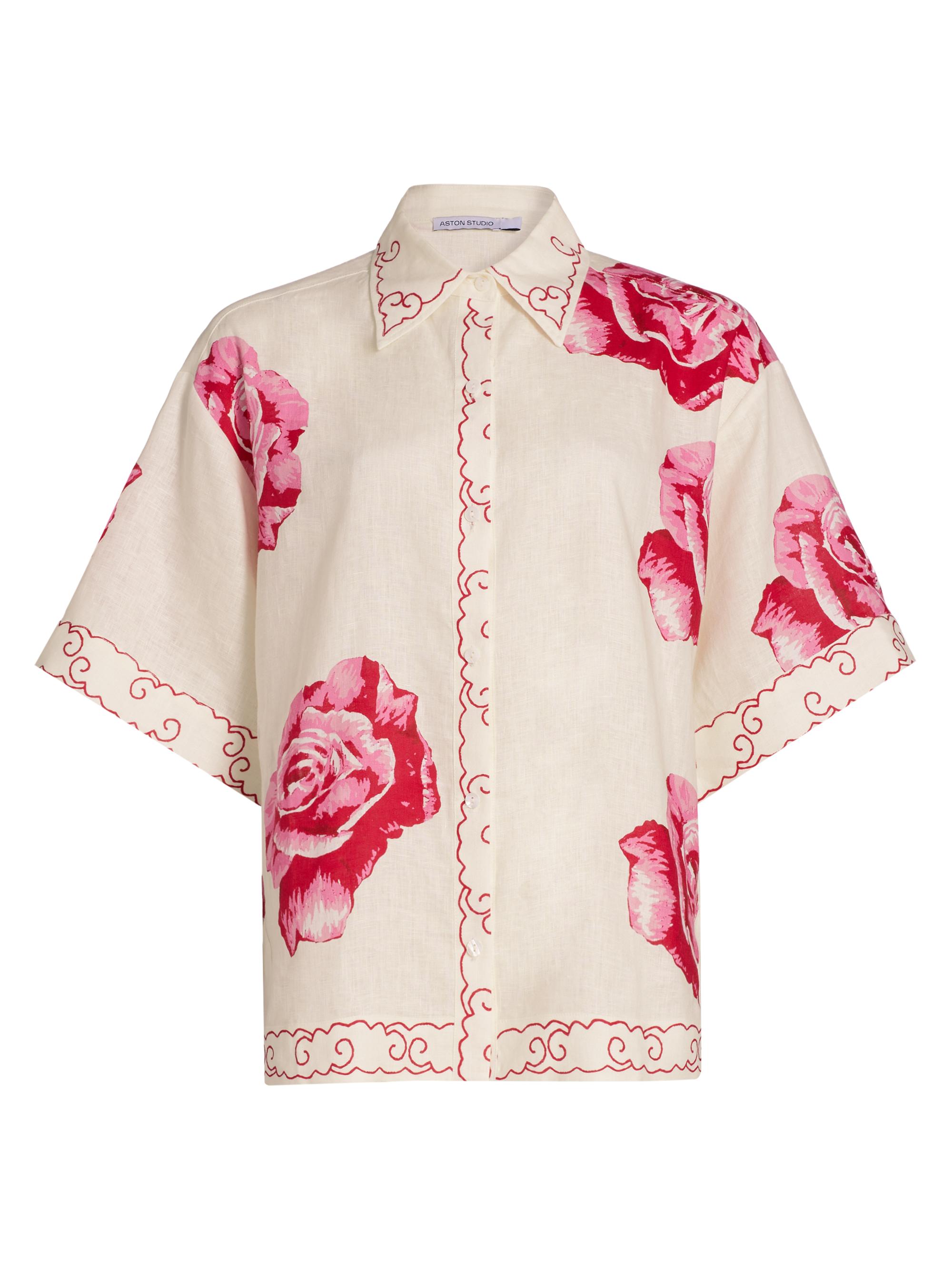 Aston Studio Women's Le Champ Remy Floral Linen Shirt - Antique Rose