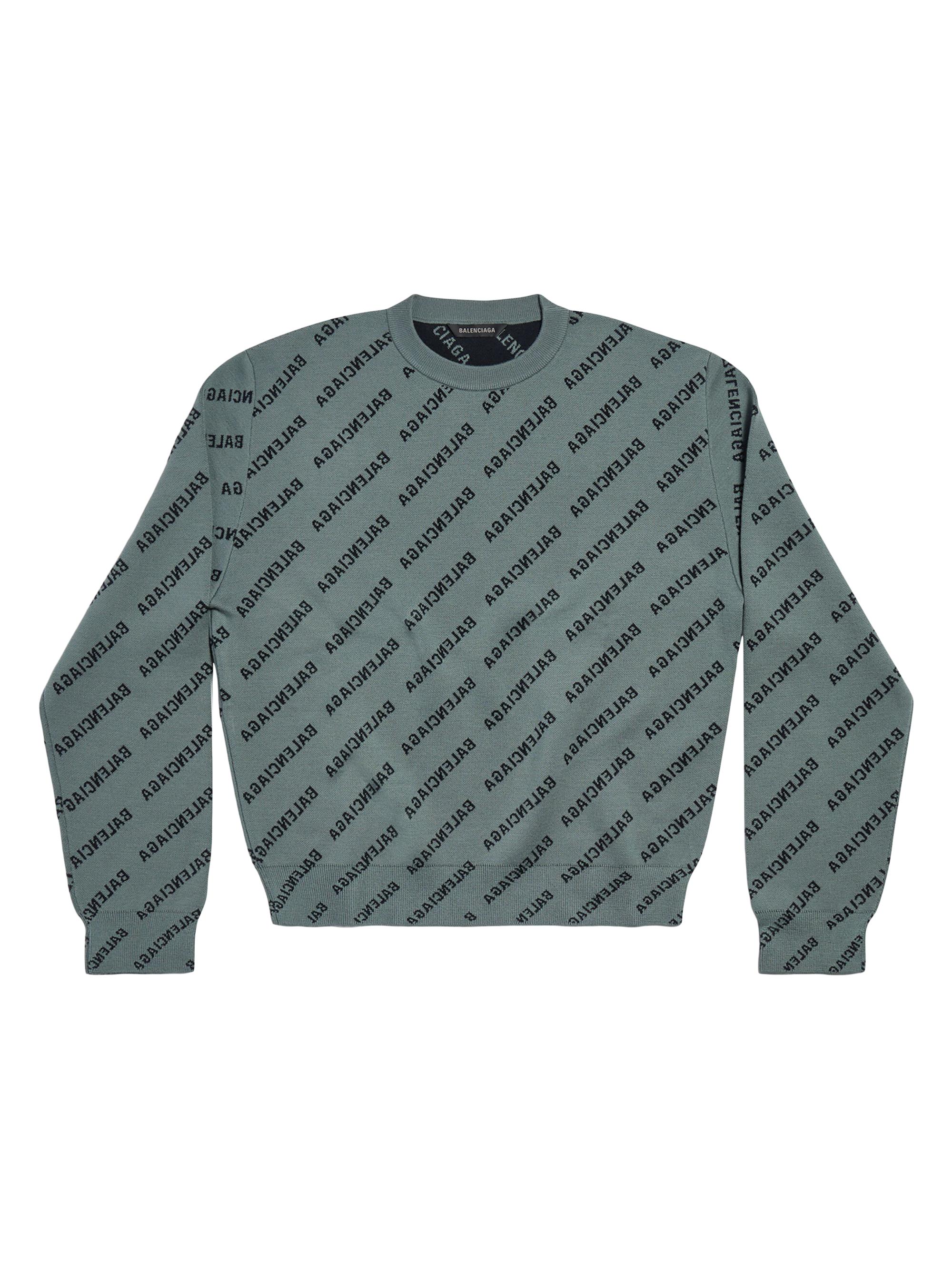 Balenciaga Men's Mirror Mini Allover Logo Sweater - Green