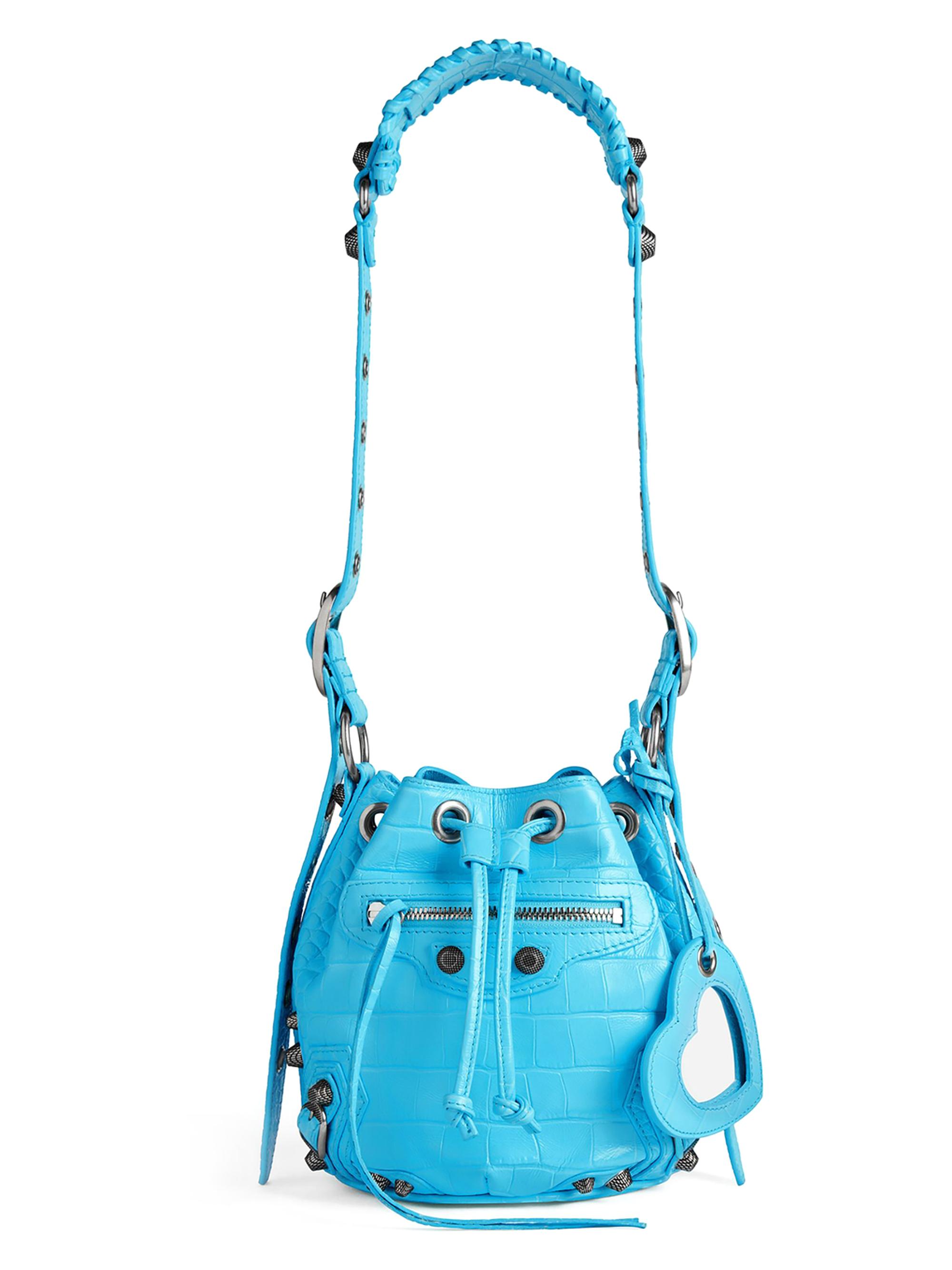 Balenciaga Women's Le Cagole  Crocodile Embossed Bucket Bag - Blue Sky