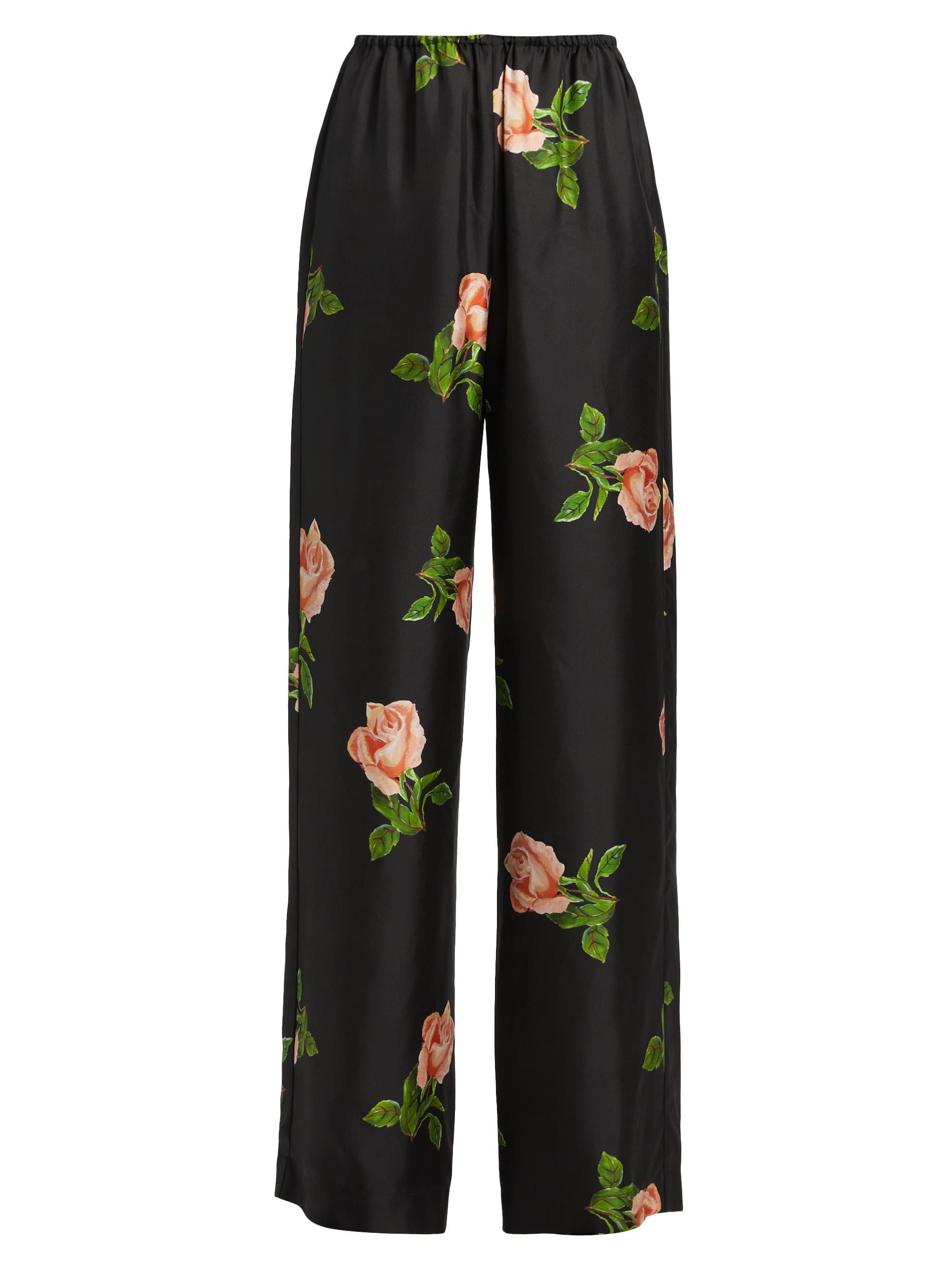 Nanushka Women's Arvenn Floral Silk Wide-Leg Pants - Off Black Roses