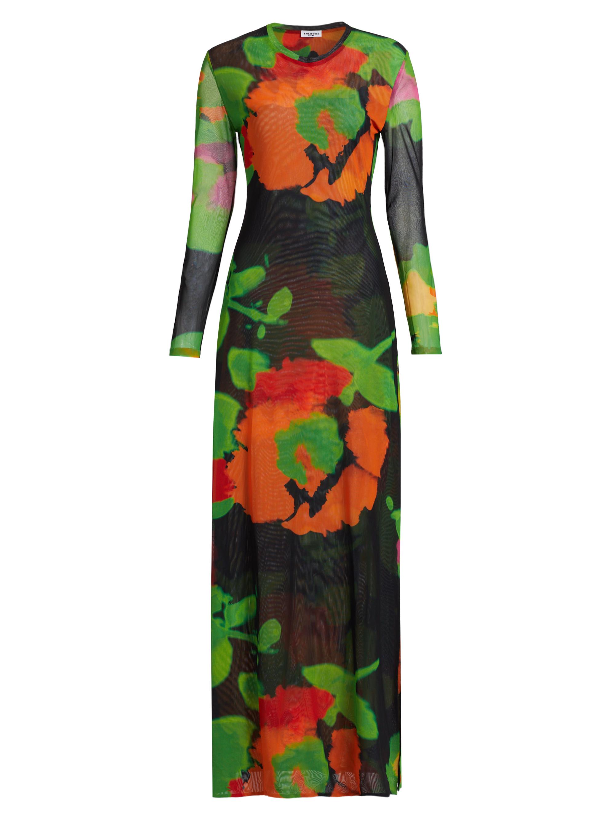 Eywasouls Malibu Women's Scarlet Floral Fitted Maxi Dress - Rust Solid