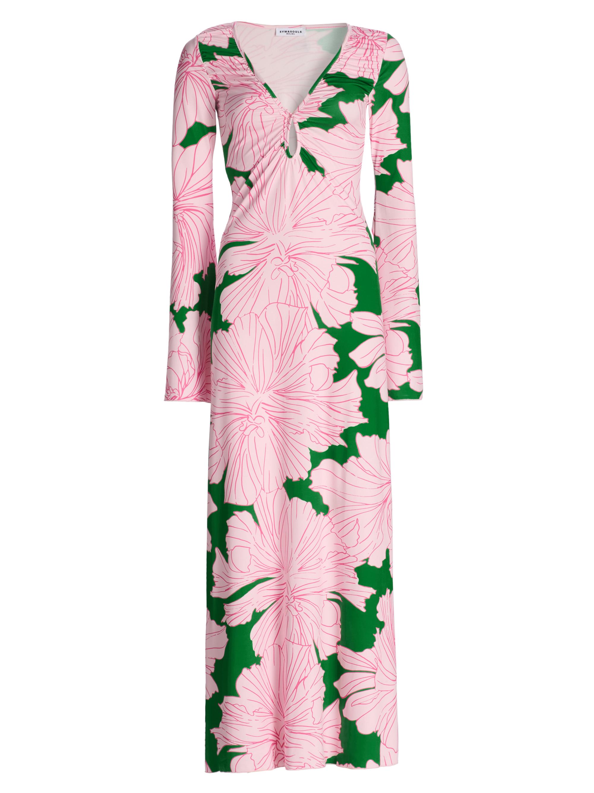 Eywasouls Malibu Women's Diana Bell Floral Maxi Dress - Pink Green Floral
