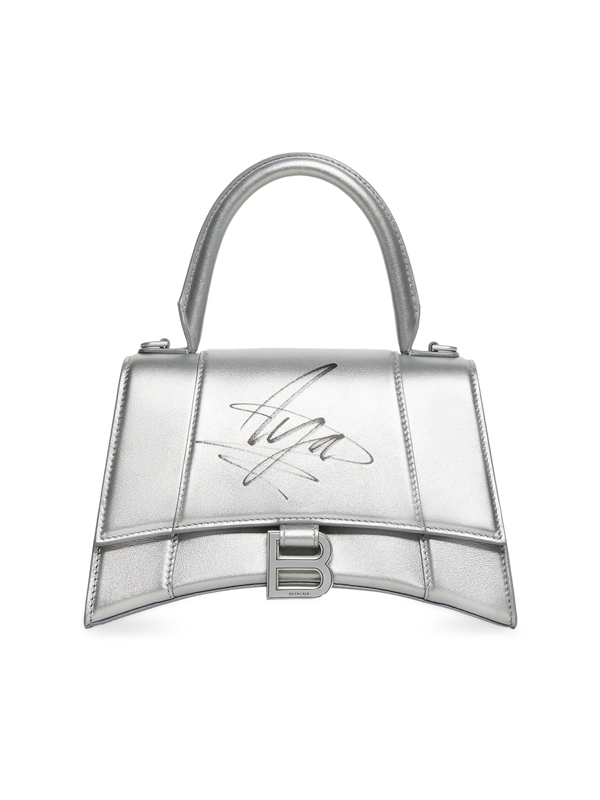 Balenciaga Women's Music Aya Nakamura Merch Hourglass  Top Handle Bag - Silver