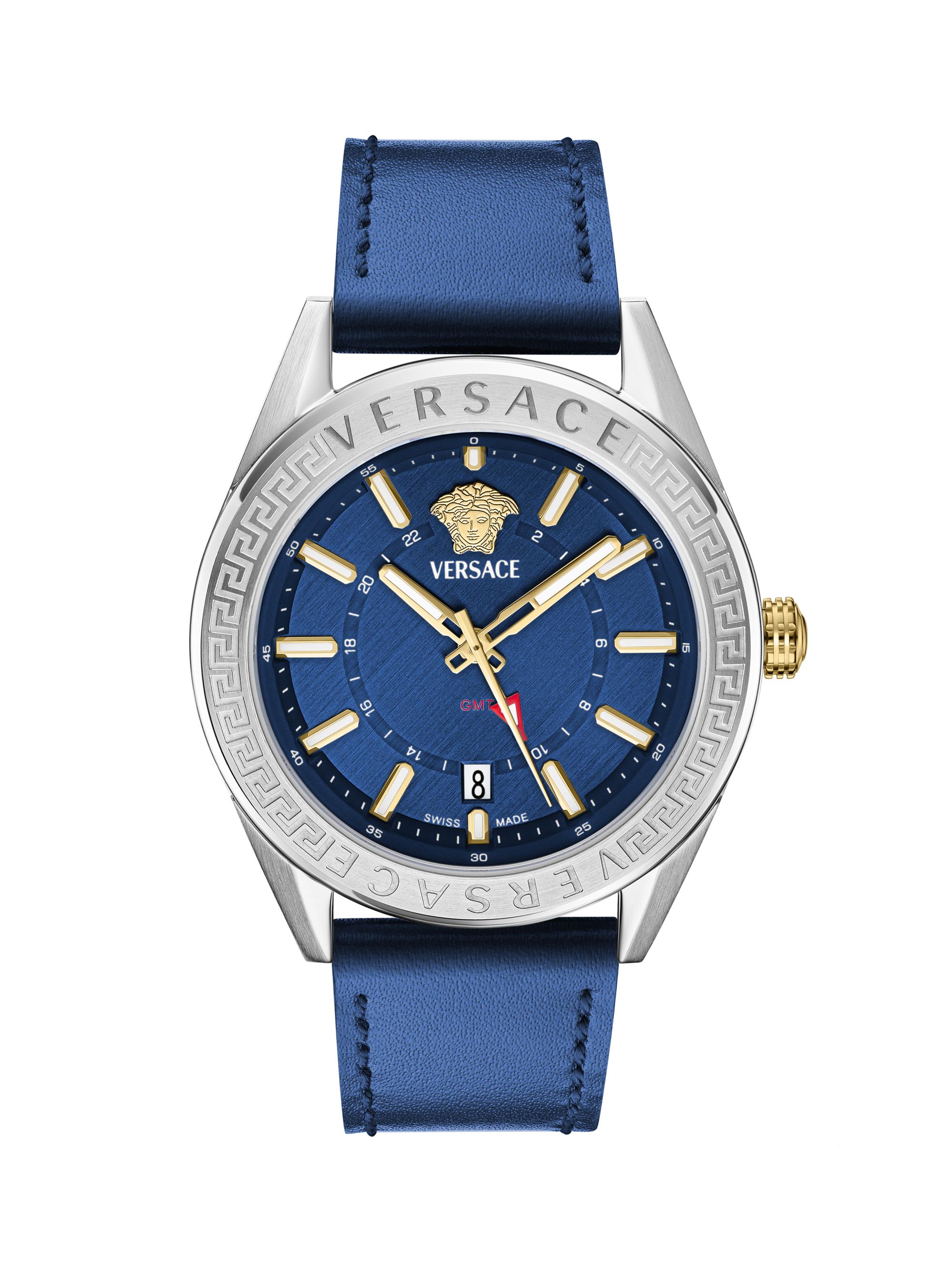 Versace Men's GMT V-Code Leather Watch/42MM - Silver