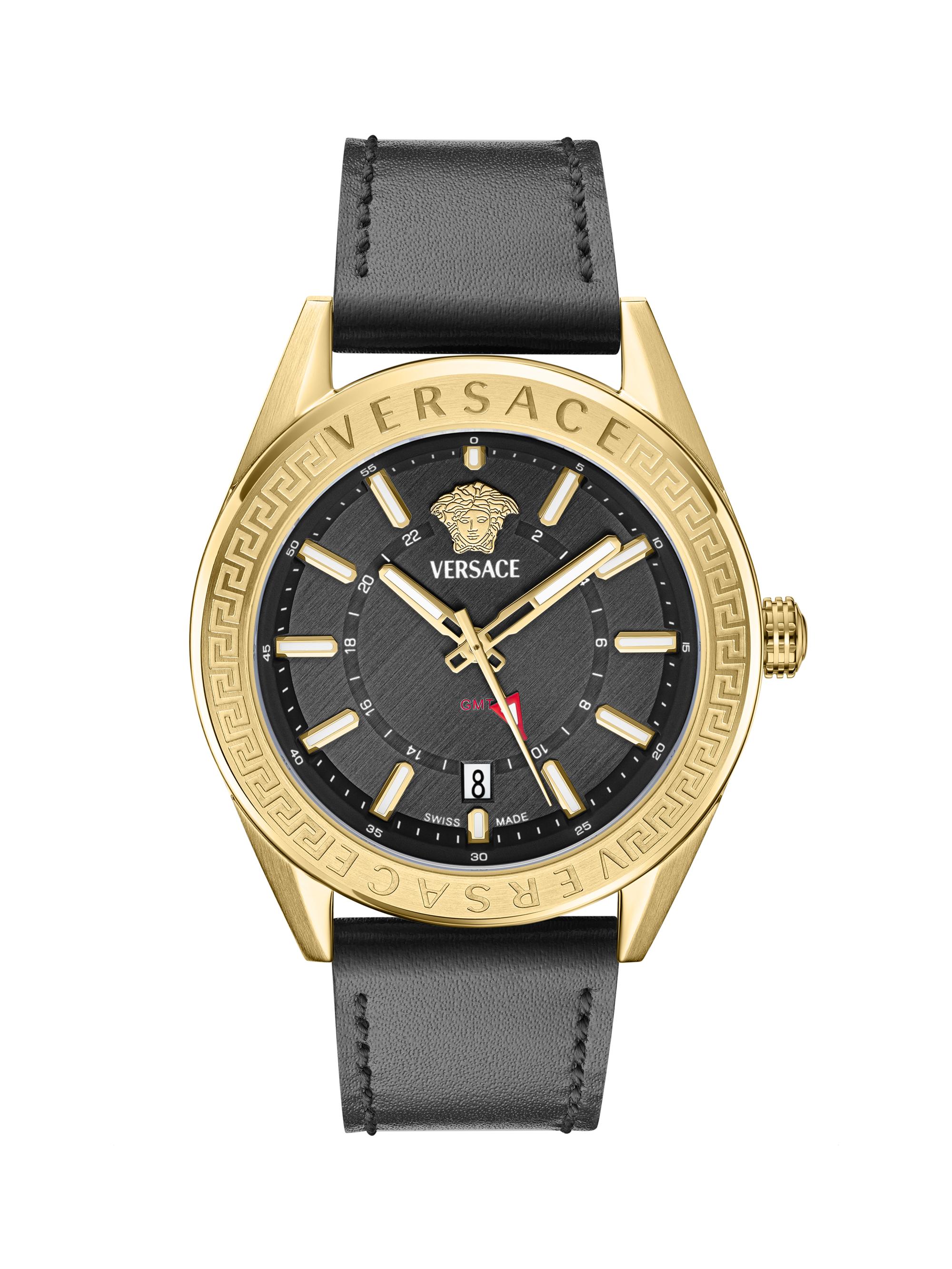 Versace Men's V-Code GMT Leather Watch/42MM - Gold