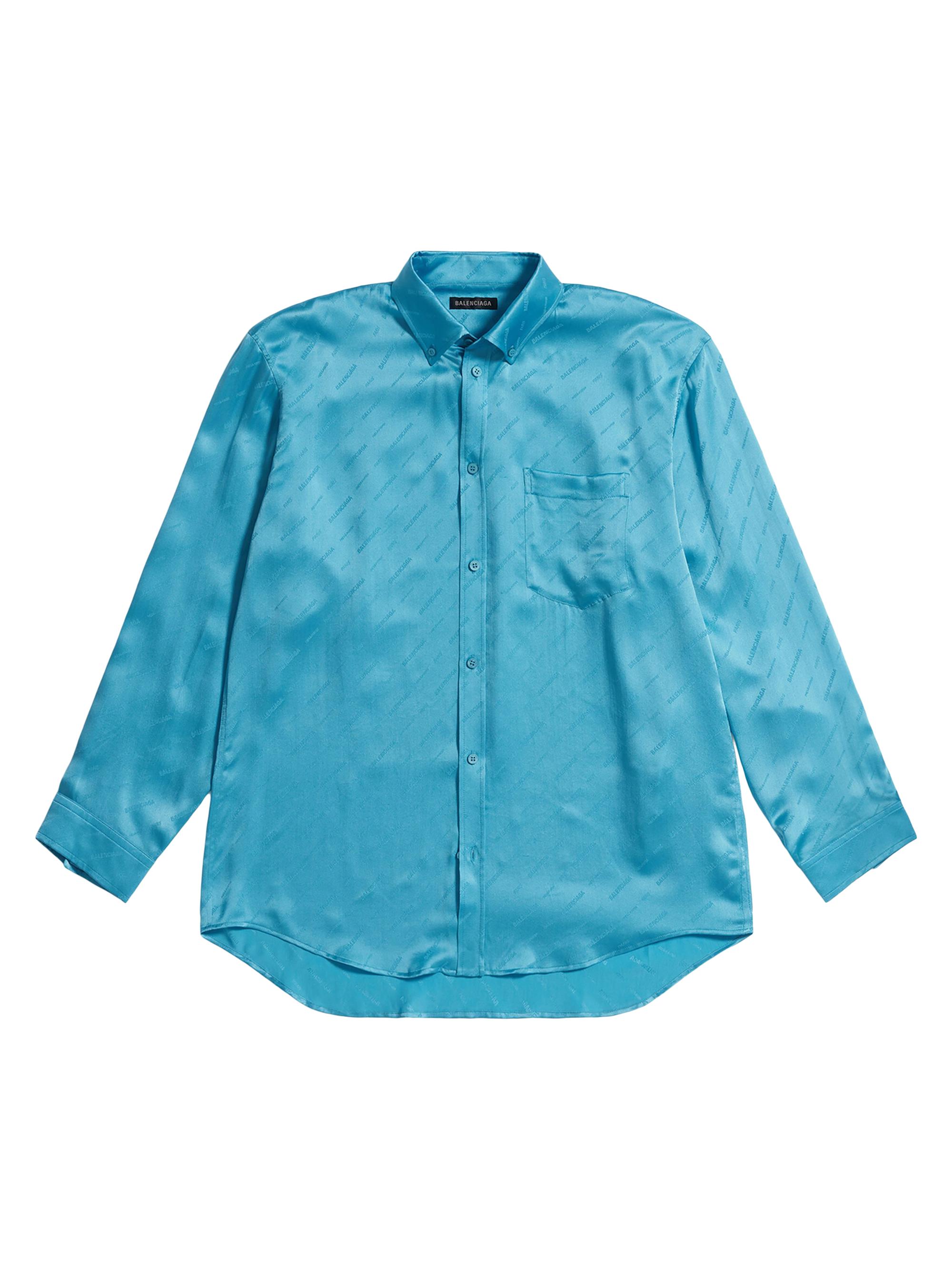 Balenciaga Women's Pap All Over Long Sleeve Large Fit Shirt - Blue