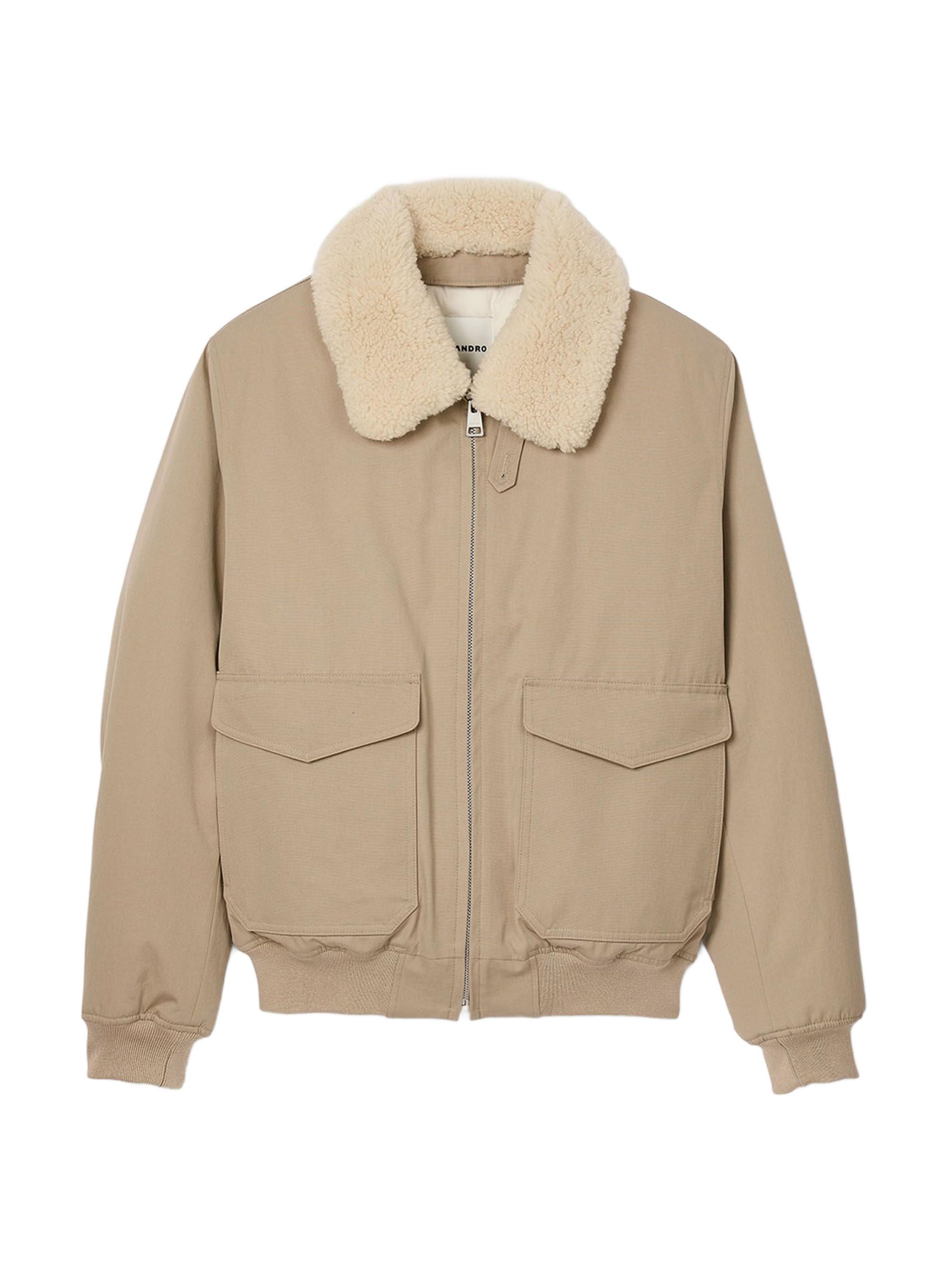 Sandro Men's Shearling Collar Aviator Jacket - Navy Blue