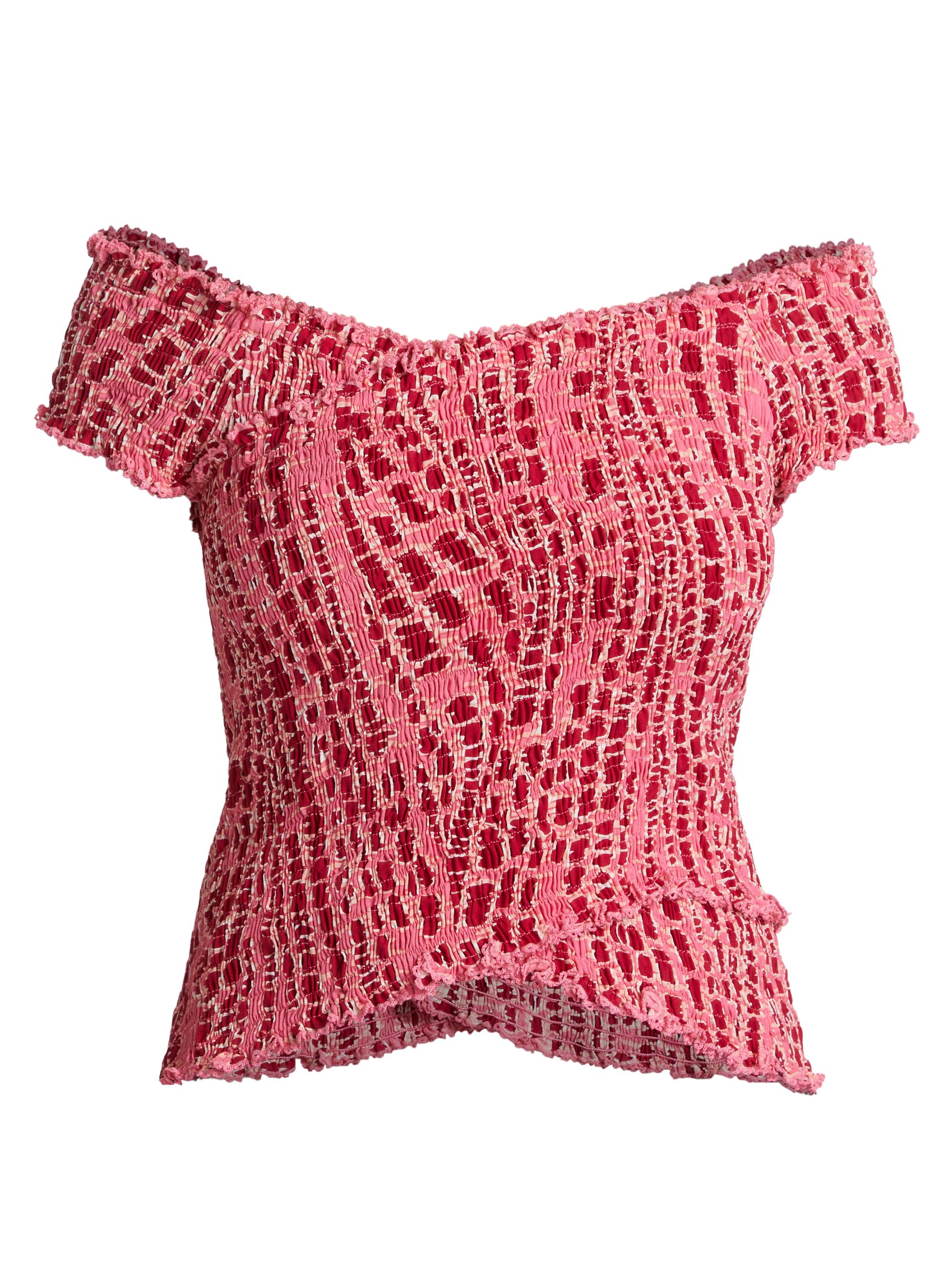 Poupette St Barth Women's Soledad Printed Smocked Off-The-Shoulder Top - Pink Kalina