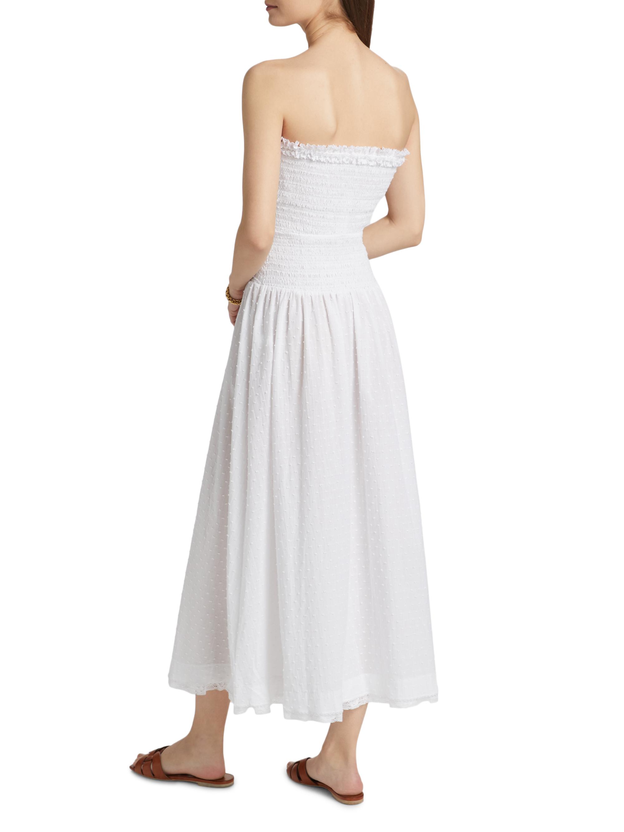 Poupette St Barth Women's Cory Cotton Smocked Bandeau Midi-Dress - White - Size Large