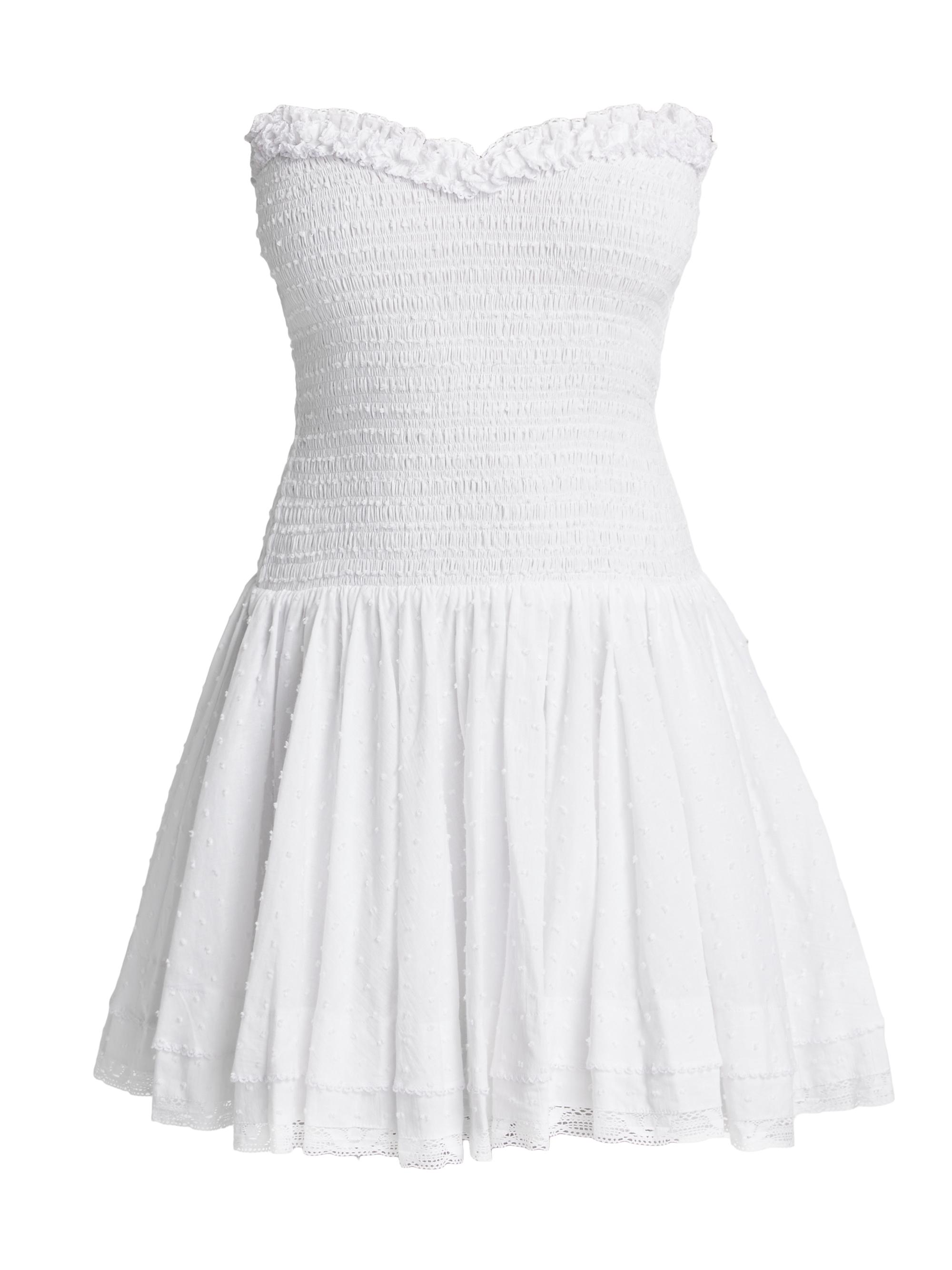 Poupette St Barth Women's Cory Cotton Smocked Strapless Minidress - Optic White Plain