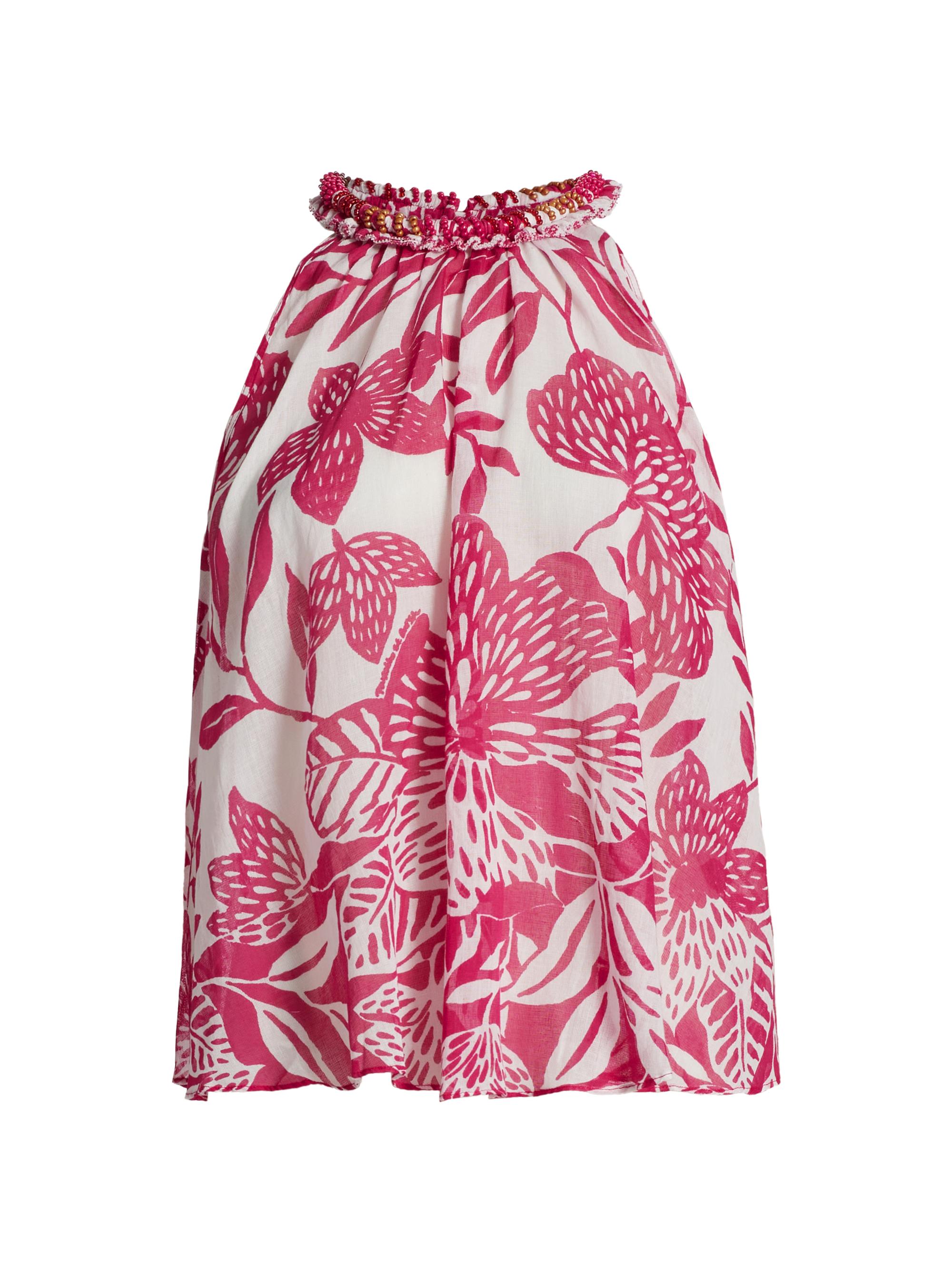 Poupette St Barth Women's Cleo Embellished Floral Cotton Top - White Pink Macro Stelis