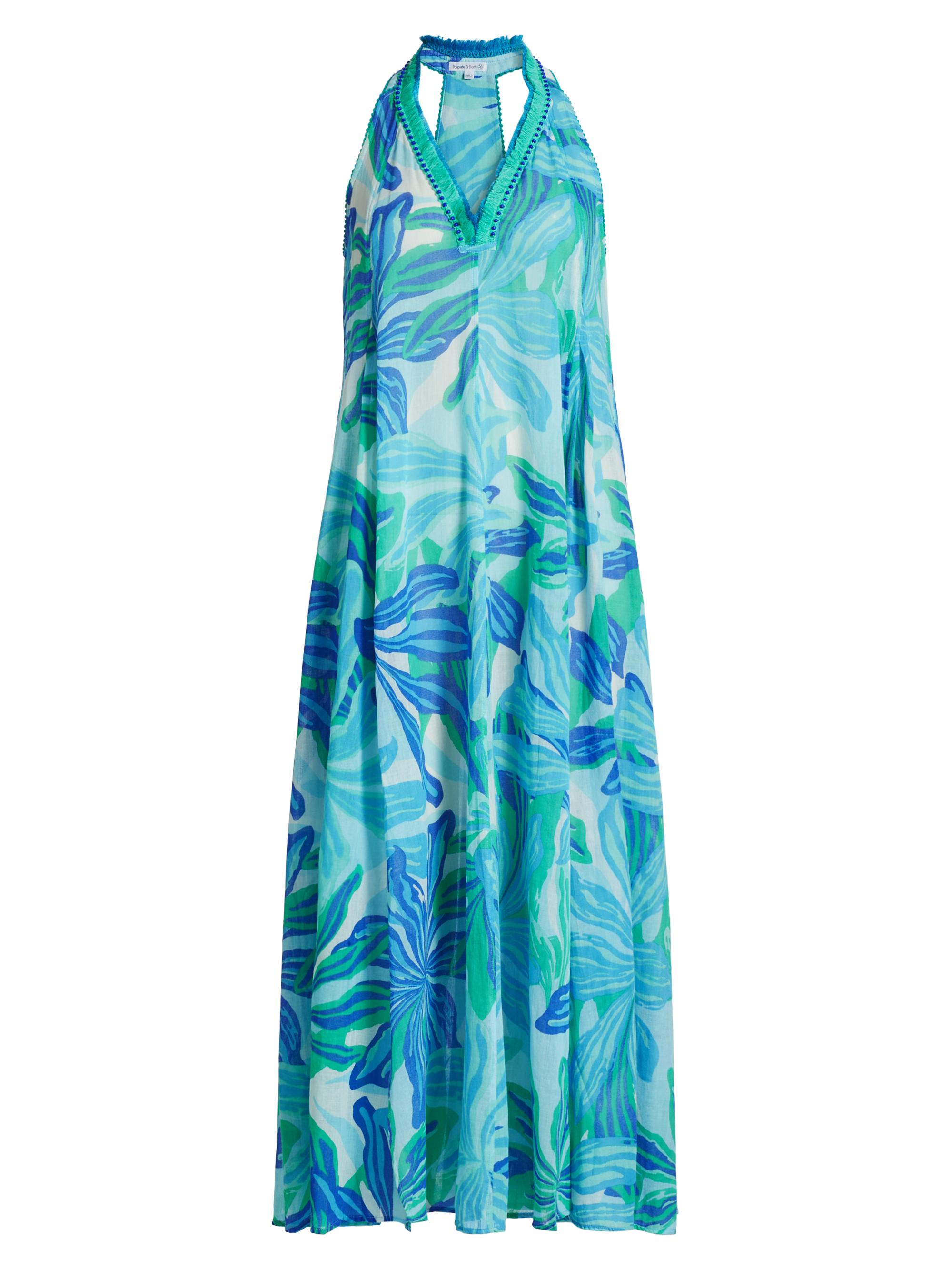 Poupette St Barth Women's Nava Embellished Floral Cotton V-Neck Maxi Dress - Blue Seaweed
