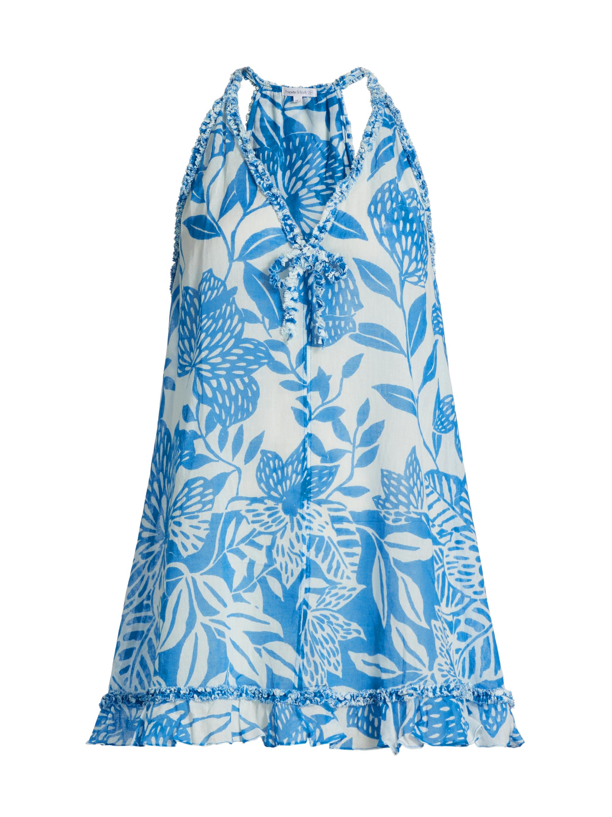 Poupette St Barth Women's Dalia Floral Cotton A-Line Minidress - White Blue Macro Stelis