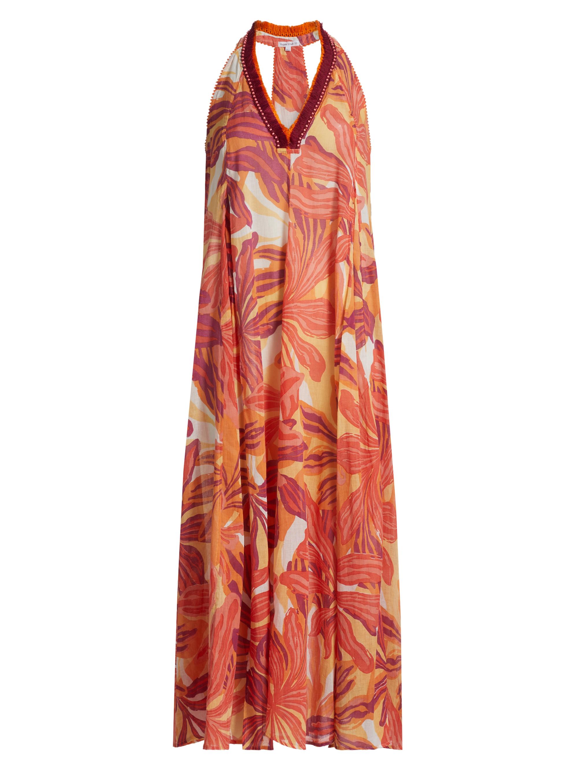 Poupette St Barth Women's Nava Embellished Floral Cotton V-Neck Maxi Dress - Red Seaweed