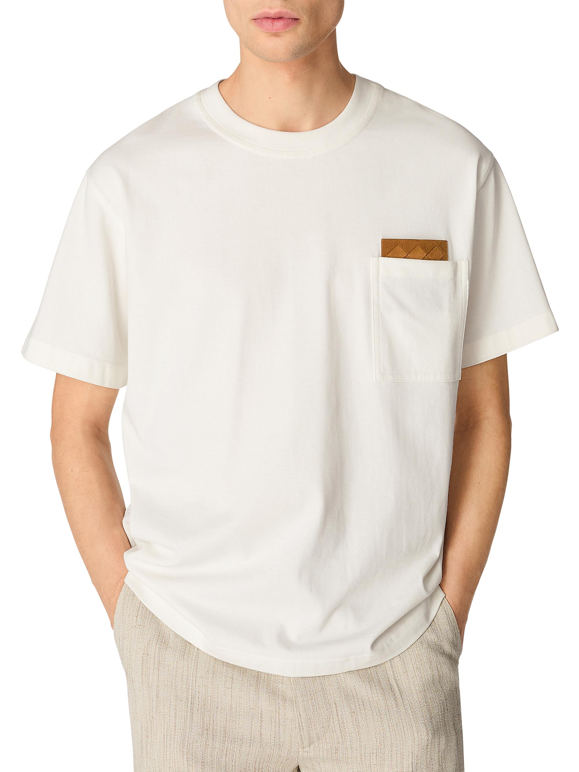 Bottega Veneta Men's Intrecciato Leather-Detailed Cotton Jersey T-Shirt - White