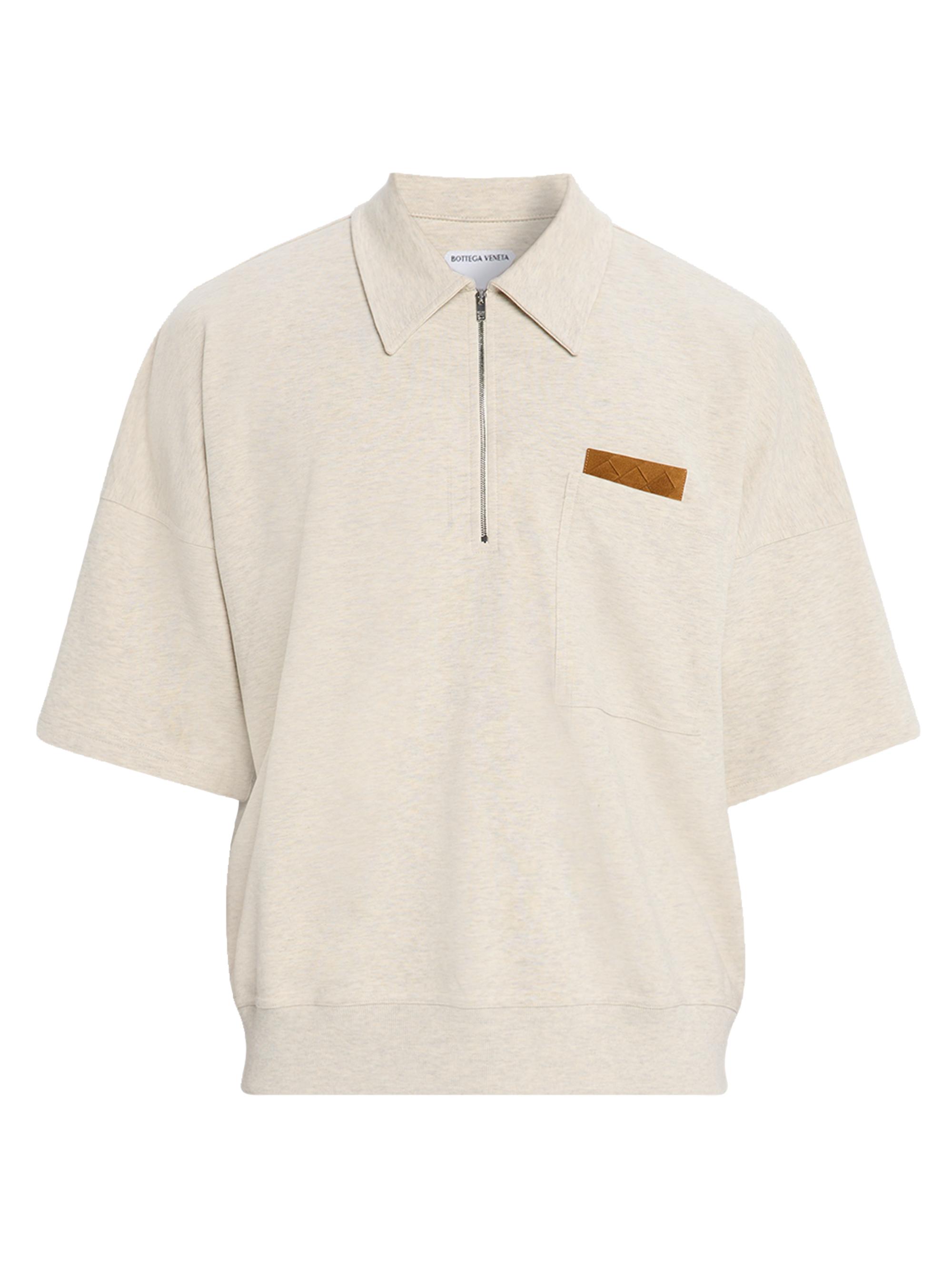 Bottega Veneta Men's Intrecciato Suede-Trim Jersey Polo Shirt - Sea Salt