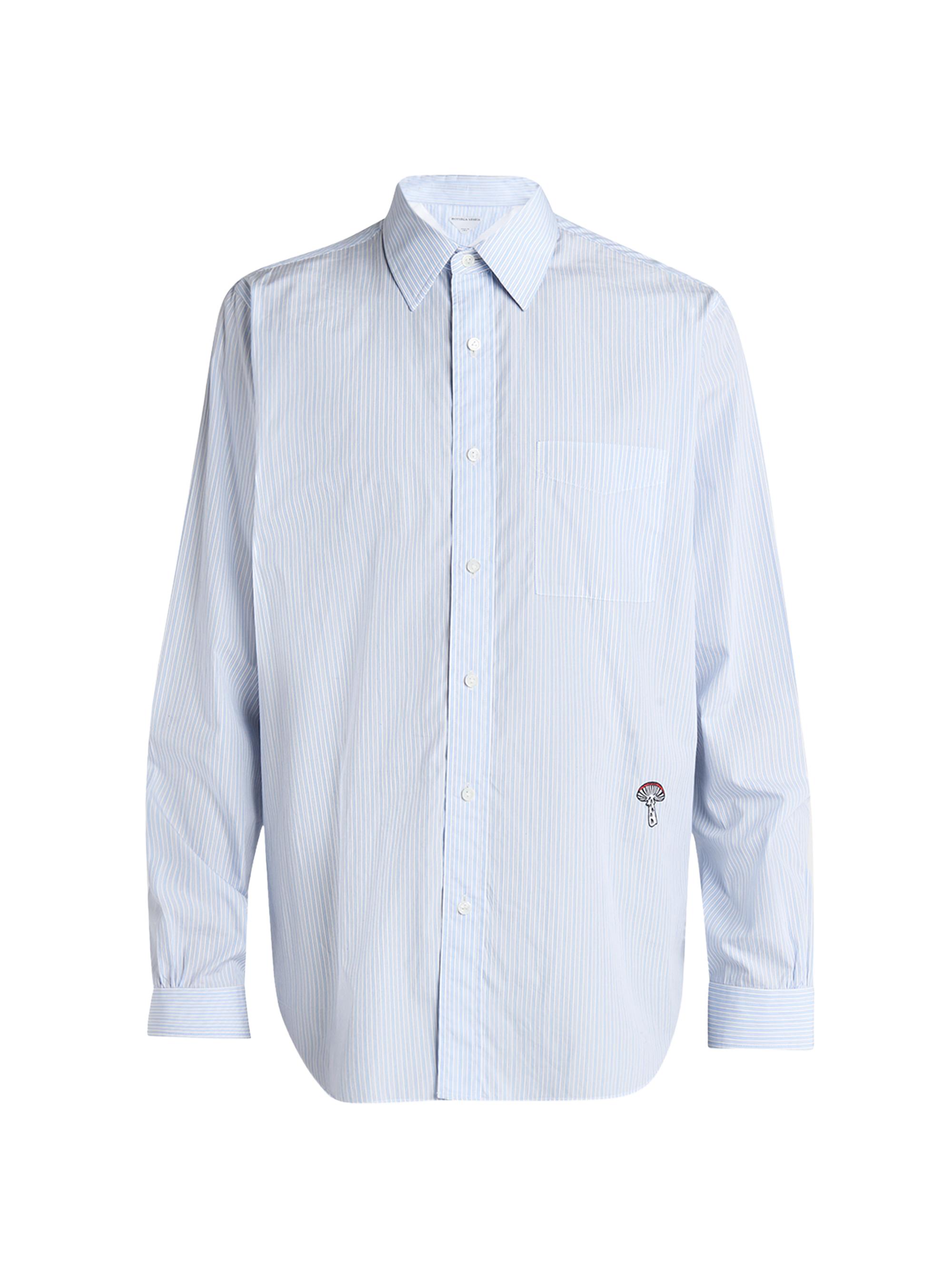 Bottega Veneta Men's Striped Cotton Poplin Button-Front Shirt - White Blue