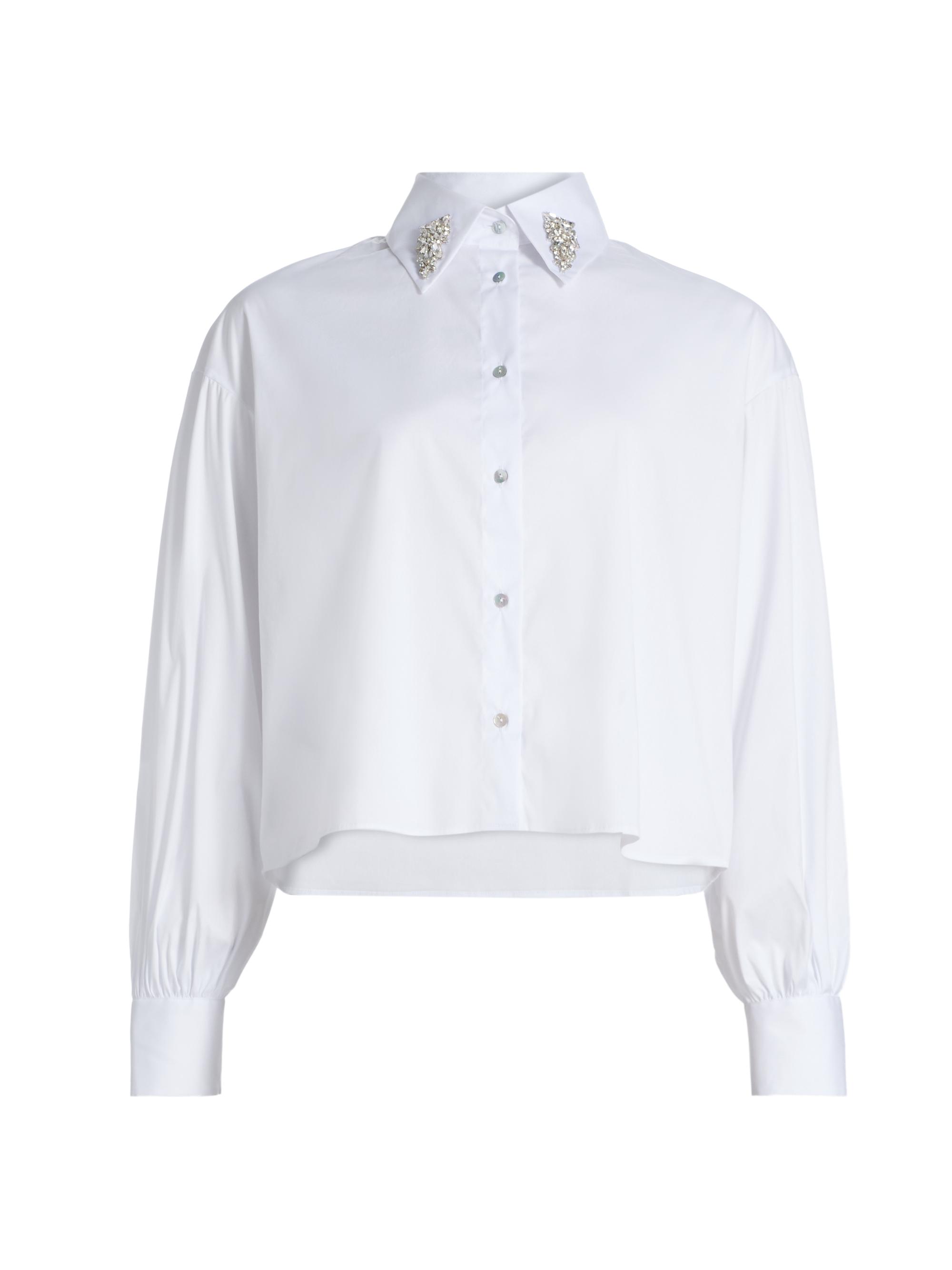 Chiara Boni La Petite Robe Women's Crystal-Embellished Cotton-Blend Shirt - White
