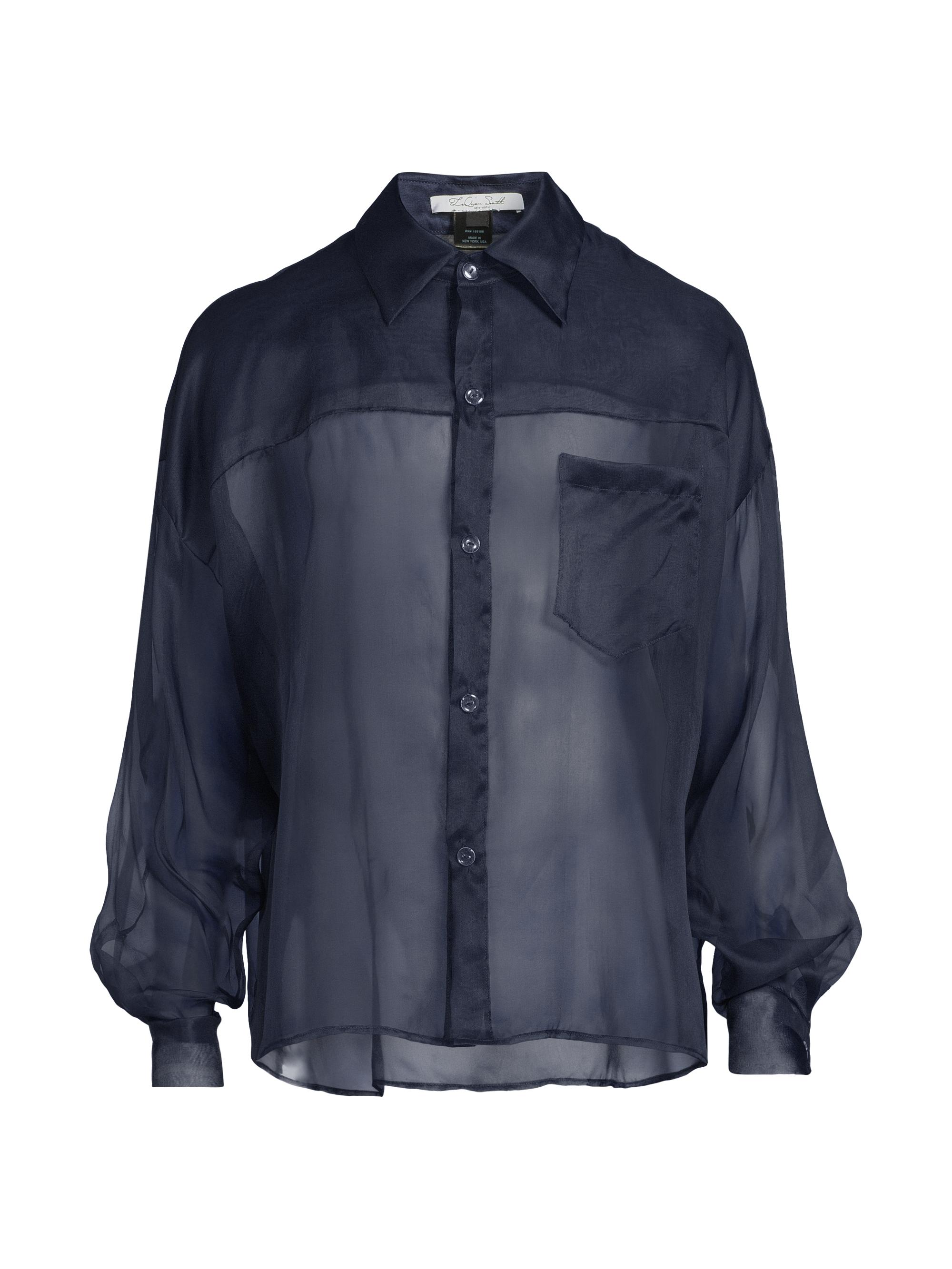 LaQuan Smith Men's Oversized Sheer Silk Shirt - Navy