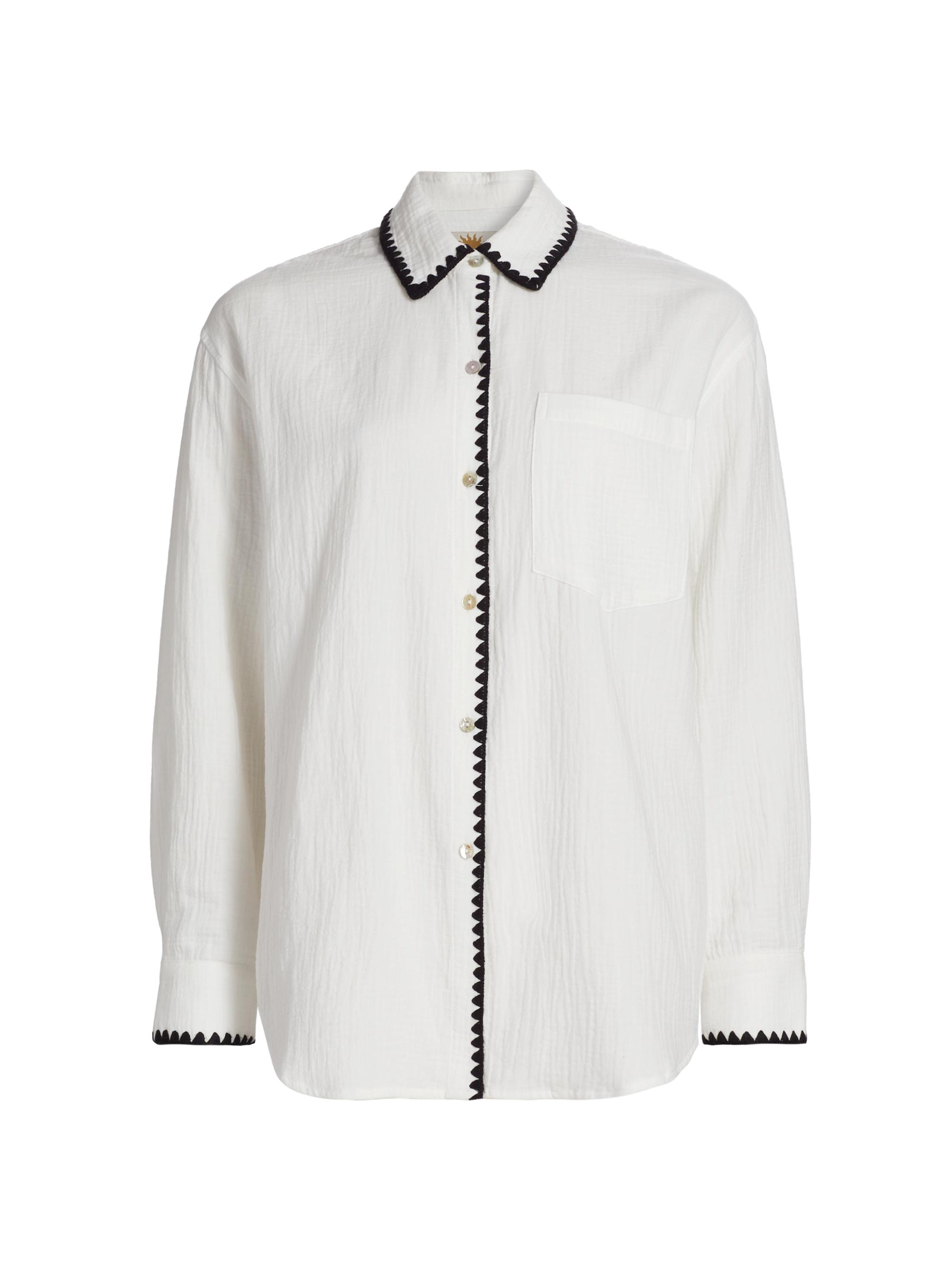 Rails Women's Idania Contrast-Piped Cotton Shirt - Black Blanket Stitch