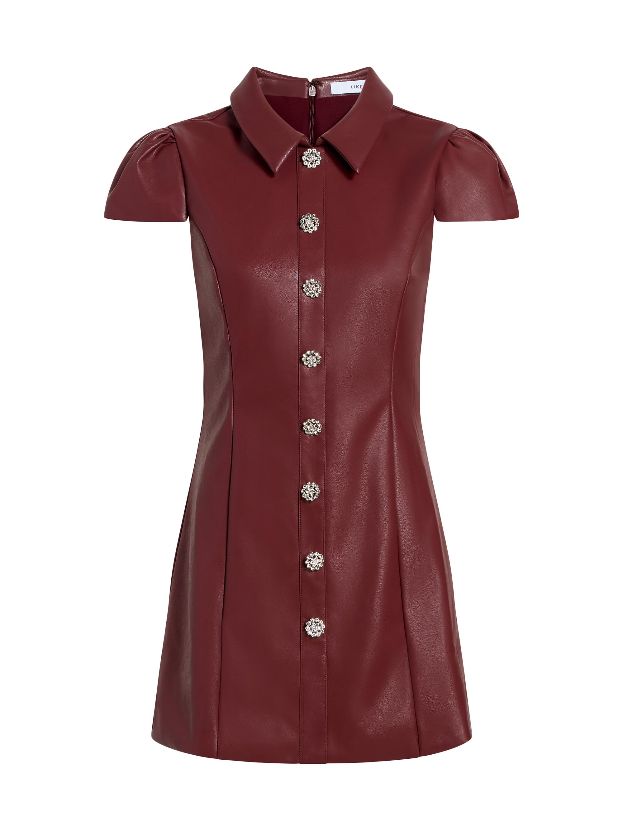 Likely Women's Anika Crystal Button-Detail Faux-Leather Minidress - Wine