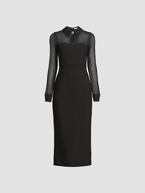 sheer sleeve midi dress Marcella Women's Marina Size medium measures 45 from shoulder to hem Shein Black Midi Dress SZ