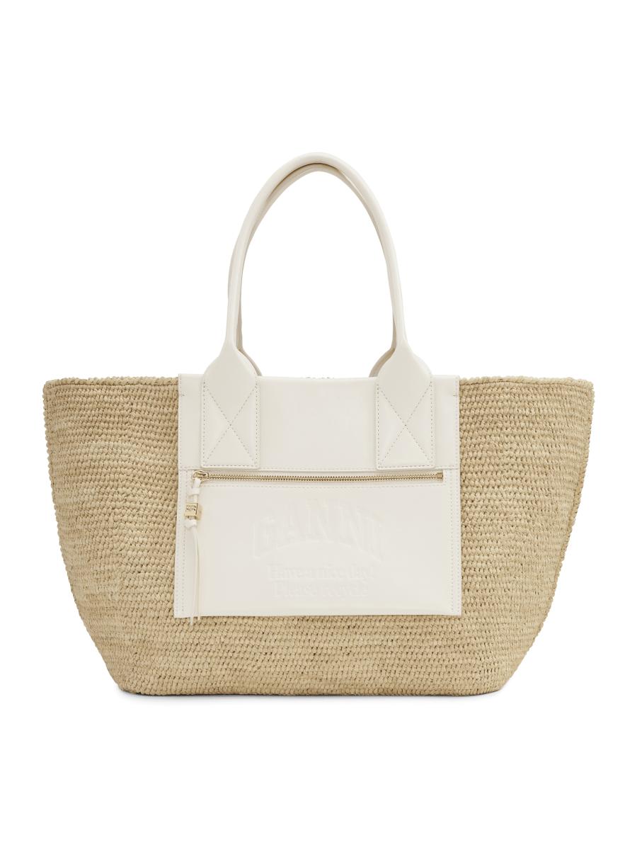 トートバッグ Easy Medium Shopper Bag - Ganni - Raffia - Brown Seal Brown Brown Medium Raffia Tote | GANNI US