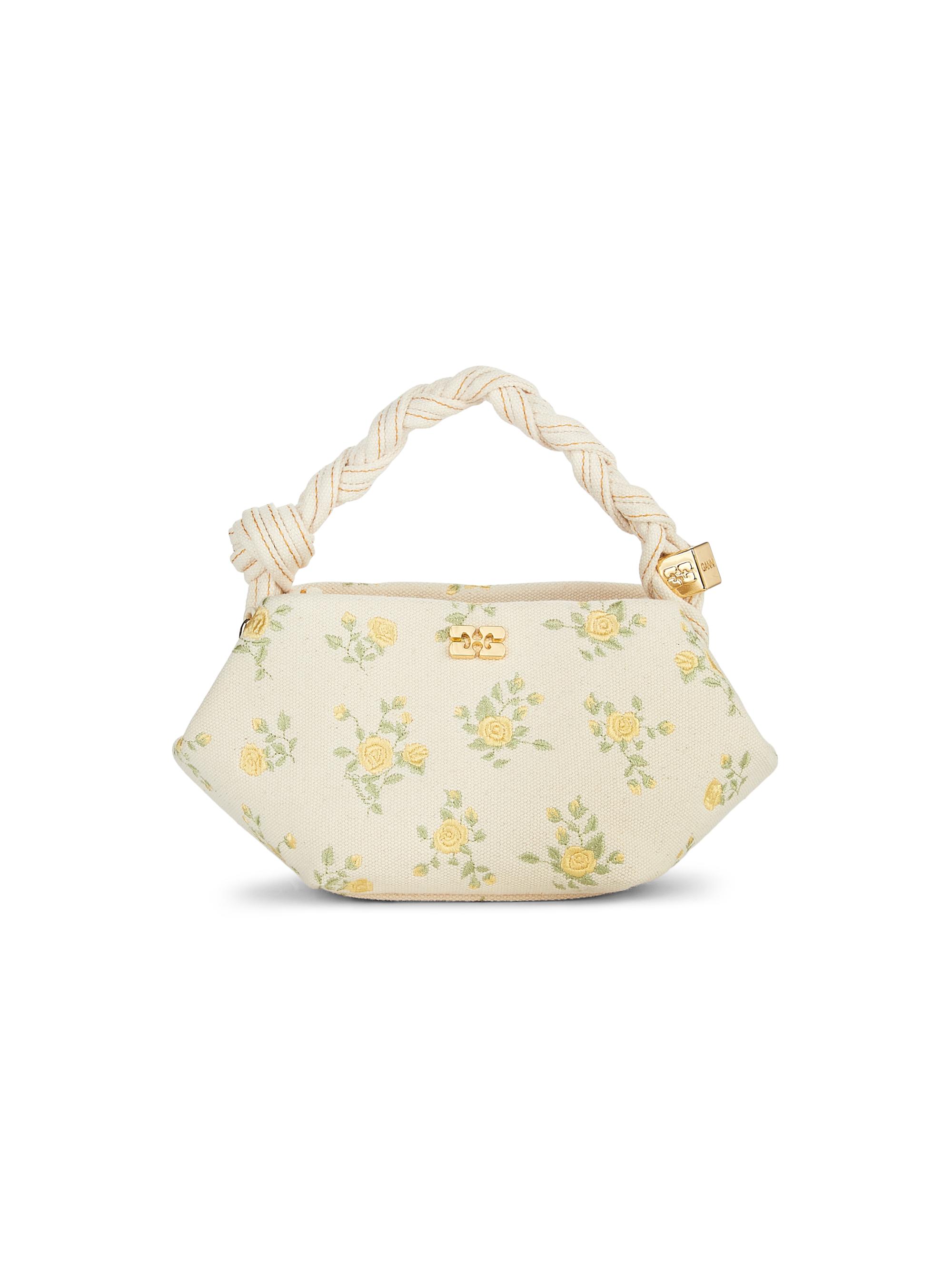 Ganni Women's Mini Bou Canvas Flowers Top Handle Bag -  Cream