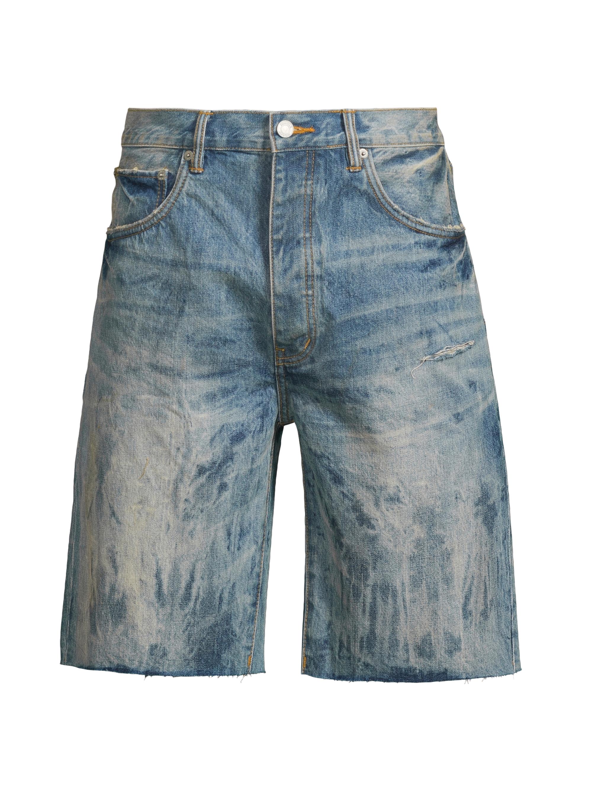 Purple Brand Men's P059 Mixed Paint Denim Shorts - Mid Indigo