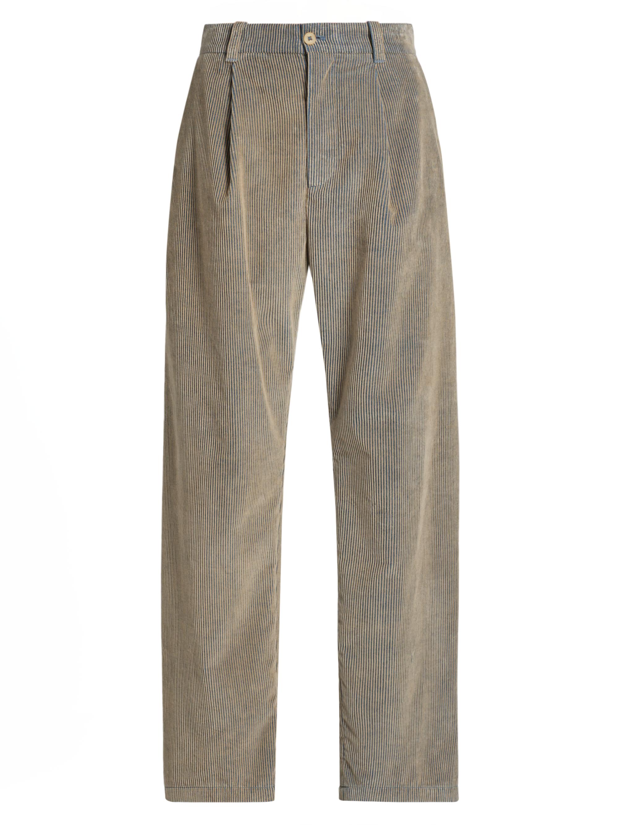The Elder Statesman Men's Wale Corduroy Pleated Trousers - Silver Camel