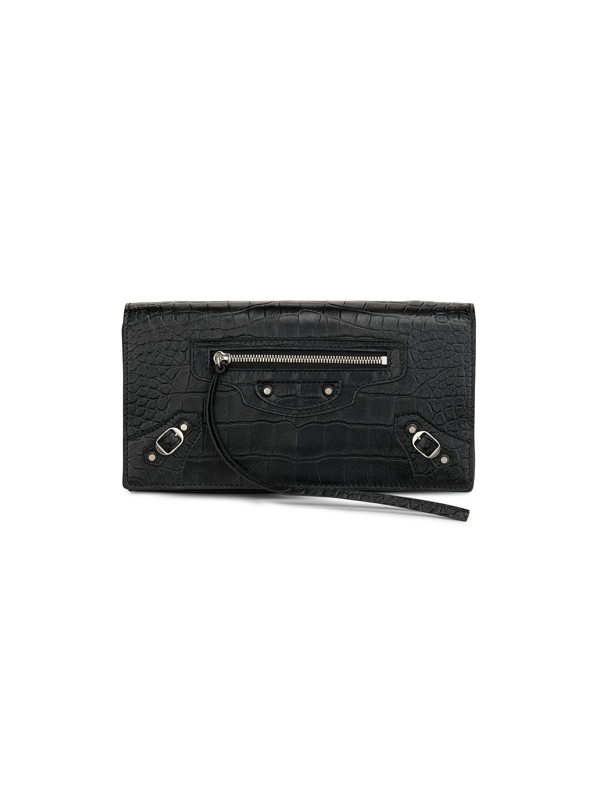 Balenciaga Women's Le City Croc-Embossed Leather Wallet - Black