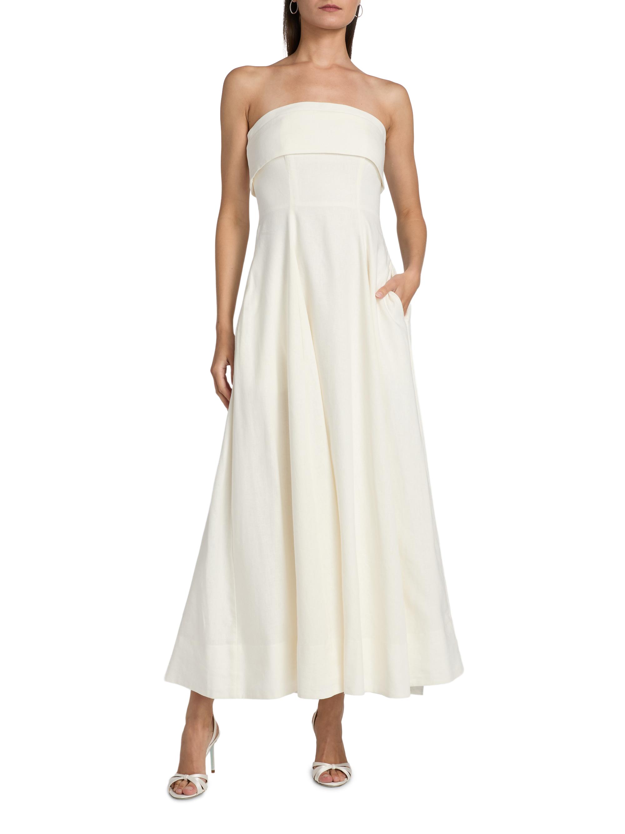 Nicholas The Label Women's Melody Linen-Blend Bandeau A-Line Maxi Dress - Ivory - Size 4