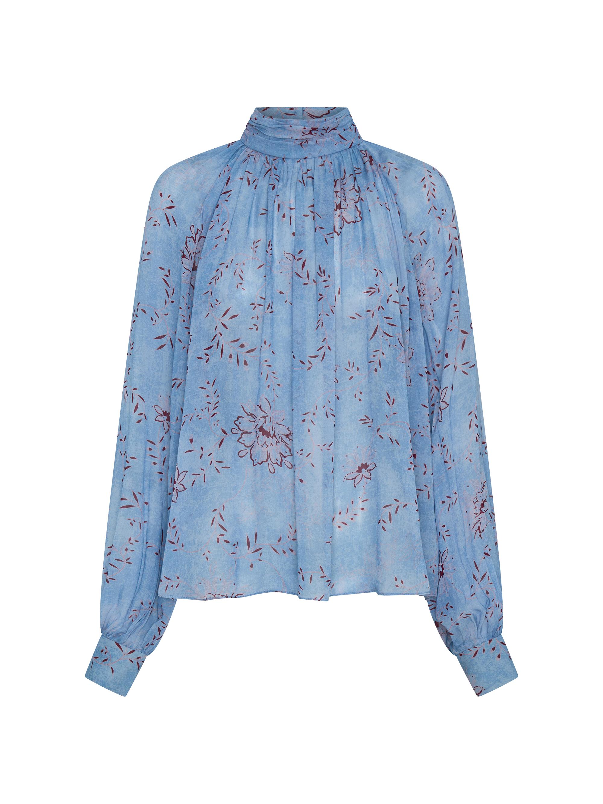 Nicholas the Label Women's Solene Mock Turtleneck Long-Sleeve Blouse - Wisteria Floral Blue Smoke