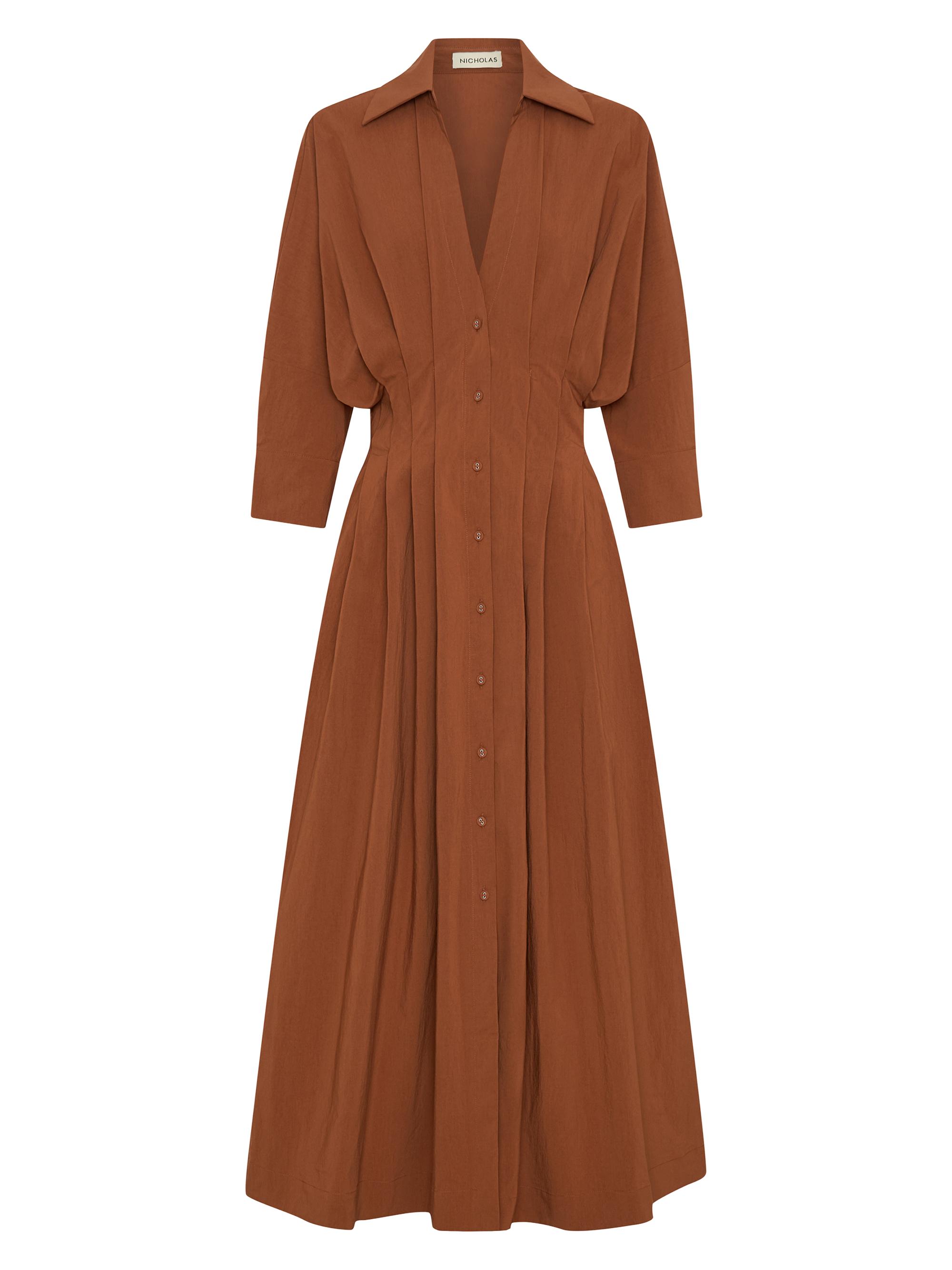 Nicholas the Label Women's Lanae V-Neck Pleated Maxi Dress - Chestnut