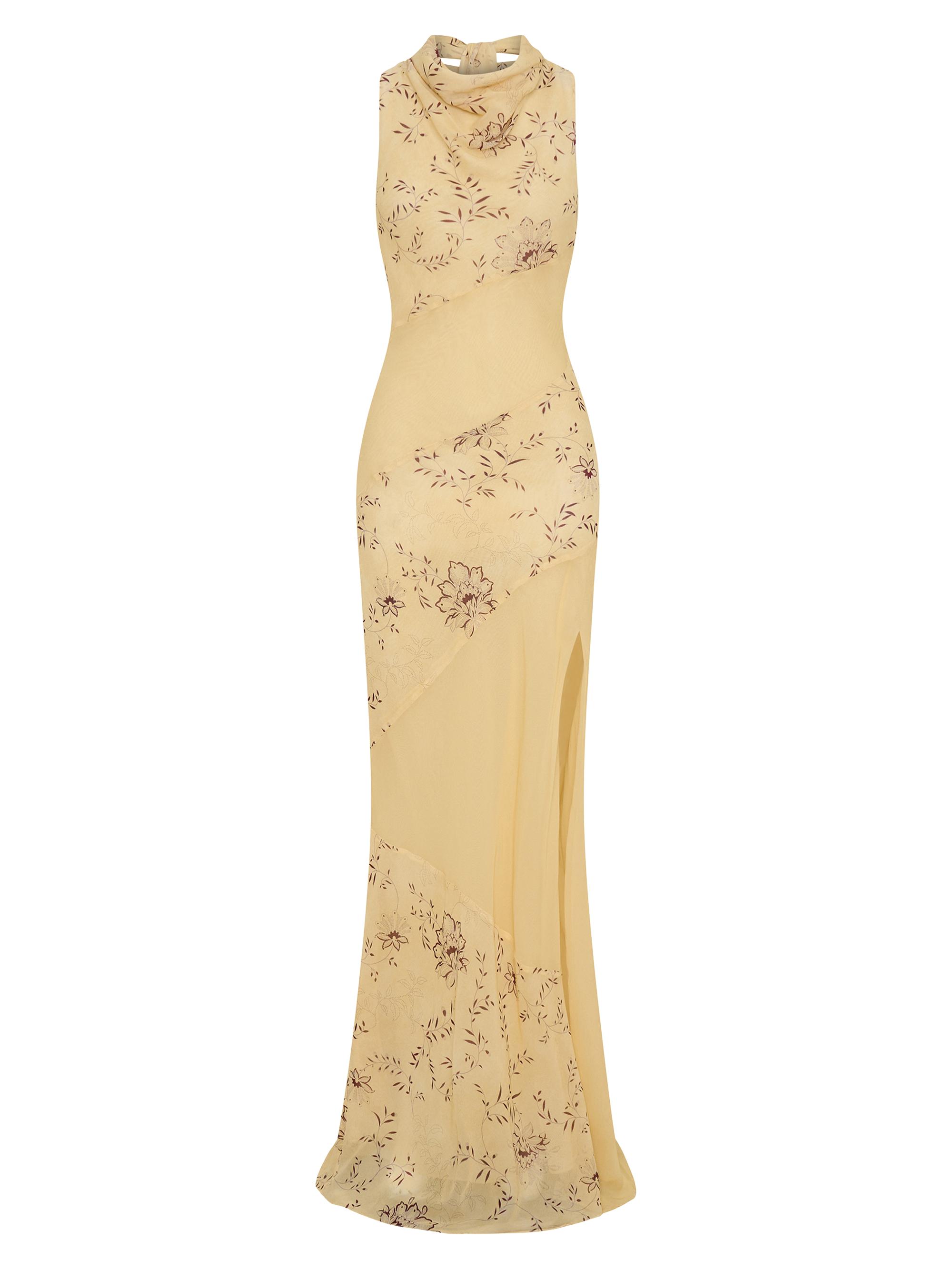 tan dress with black lace overlay Cream Gown with Black Lace Overlay – Vintage Couture main image 1