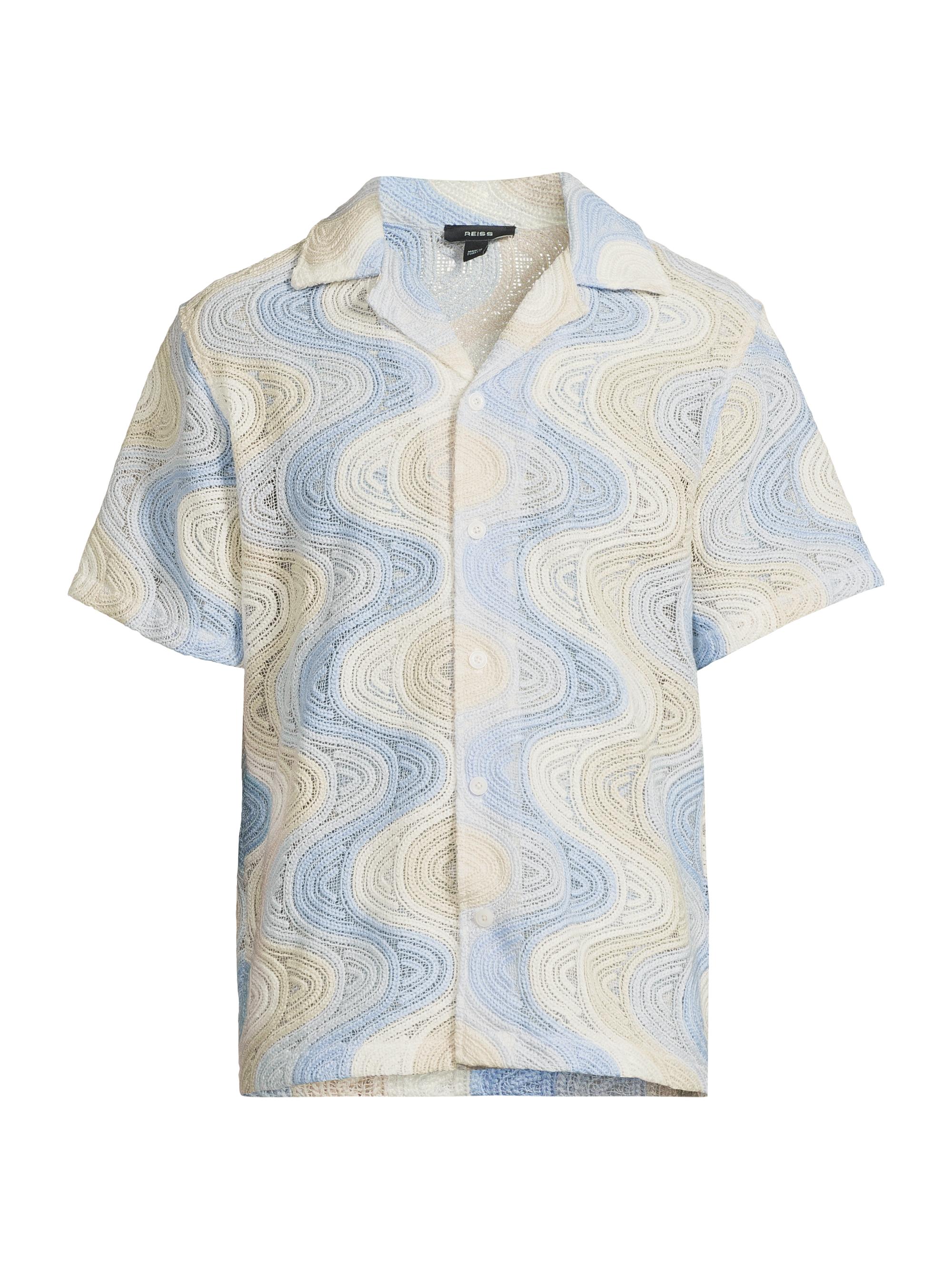 Reiss Men's Wilson Wave Crochet Camp Shirt - Blue Multi