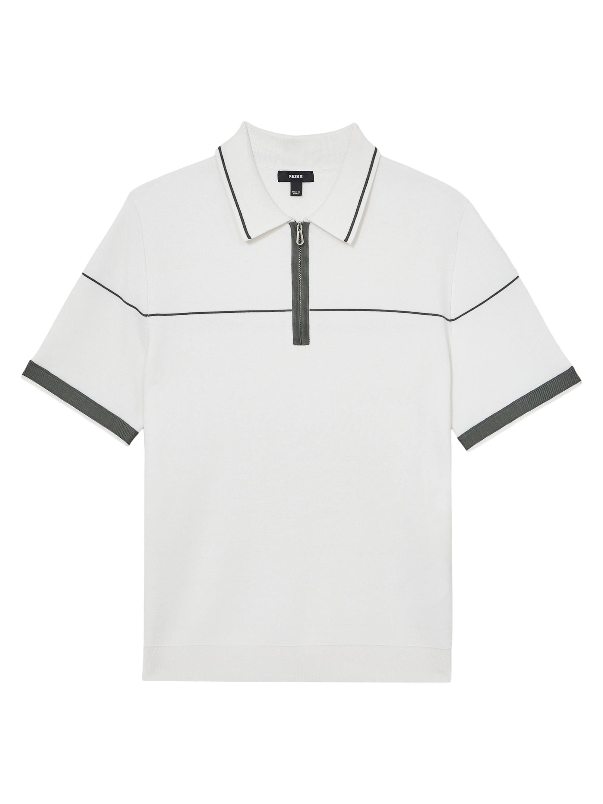 Reiss Men's Bradford Half-Zip Polo Shirt - White Green