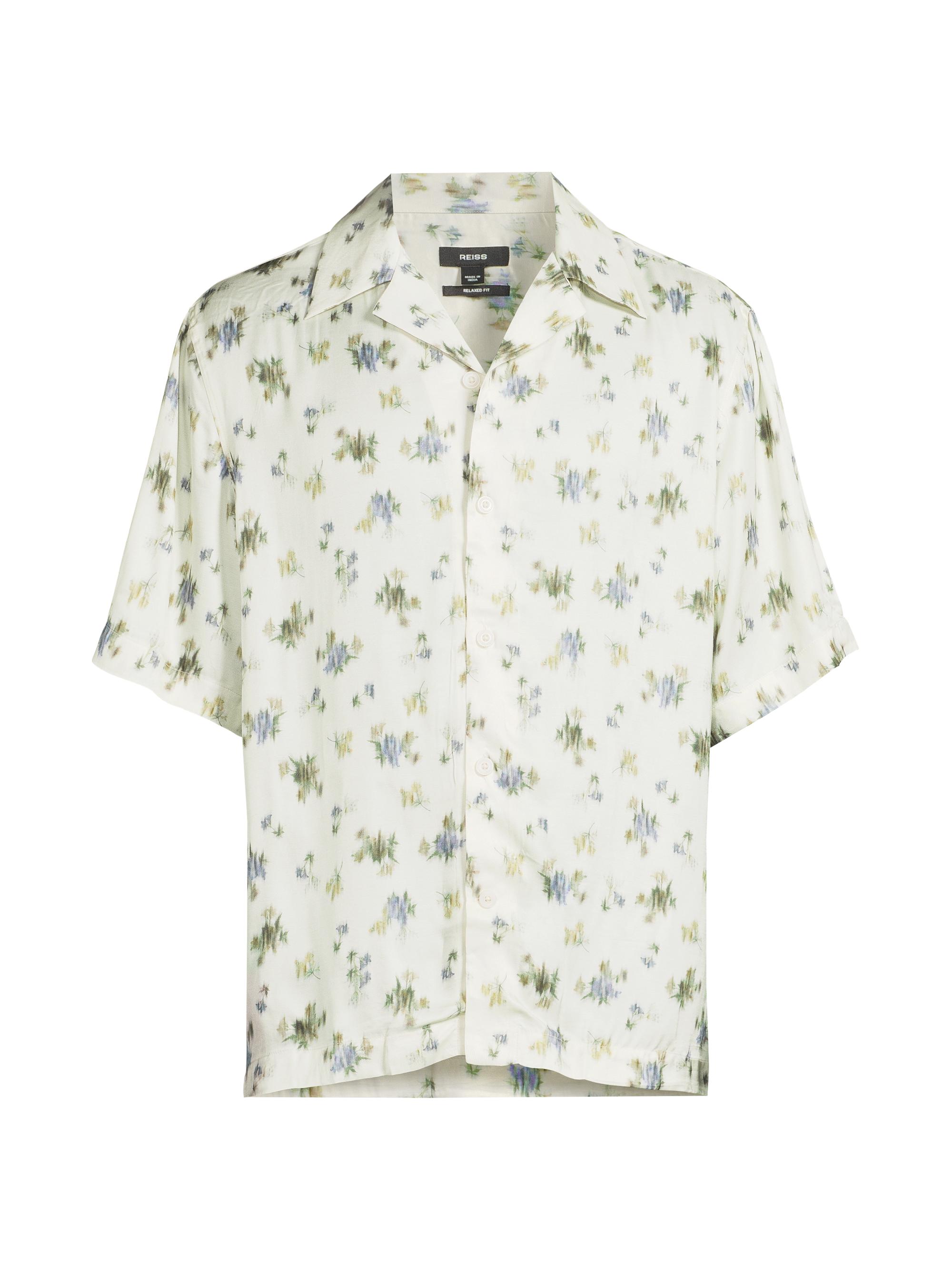 Reiss Men's Fade Floral-Print Button-Front Camp Shirt - Off White